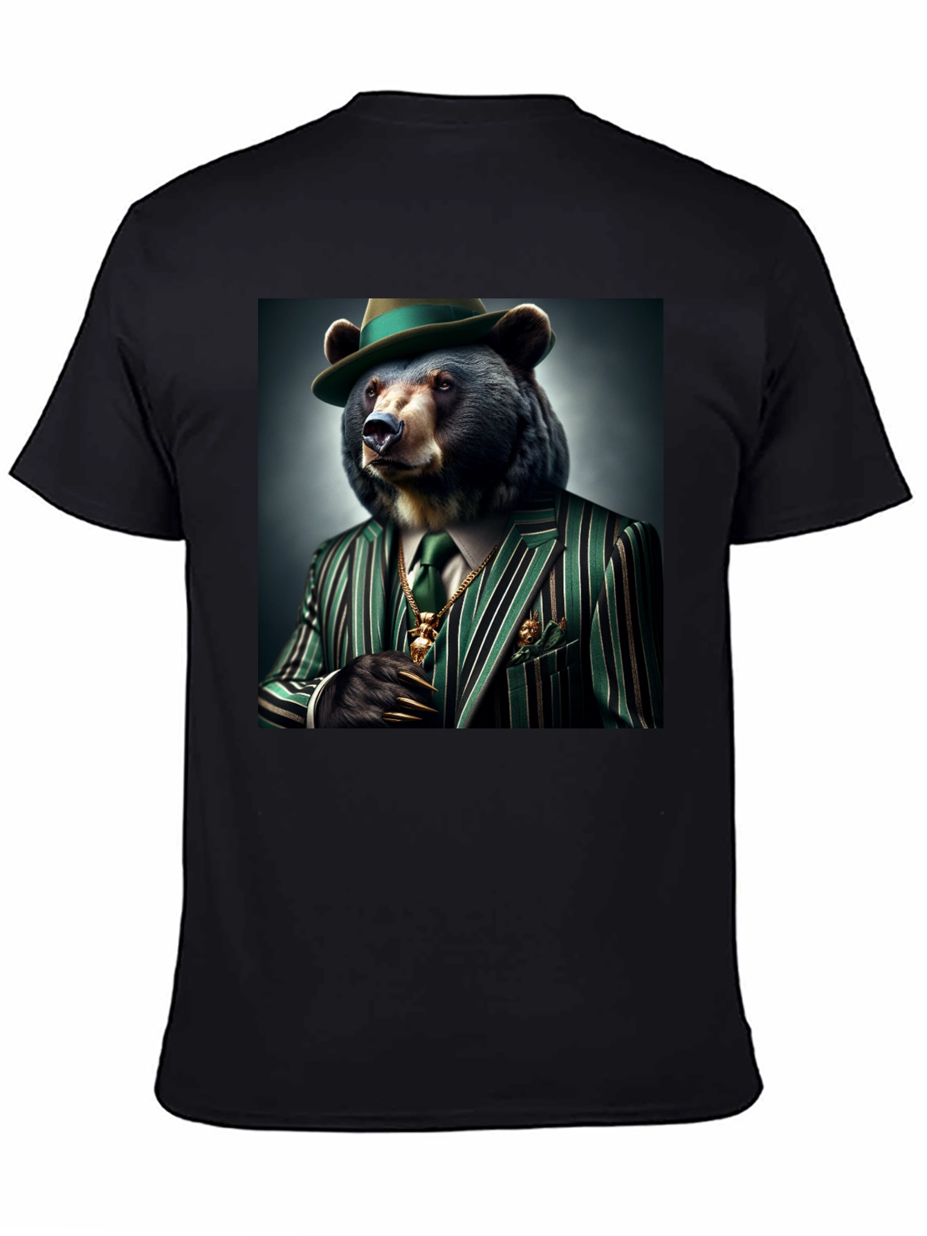 Black Gangster Bear T-Shirt: Sharp Dressed Animal Tee view 4