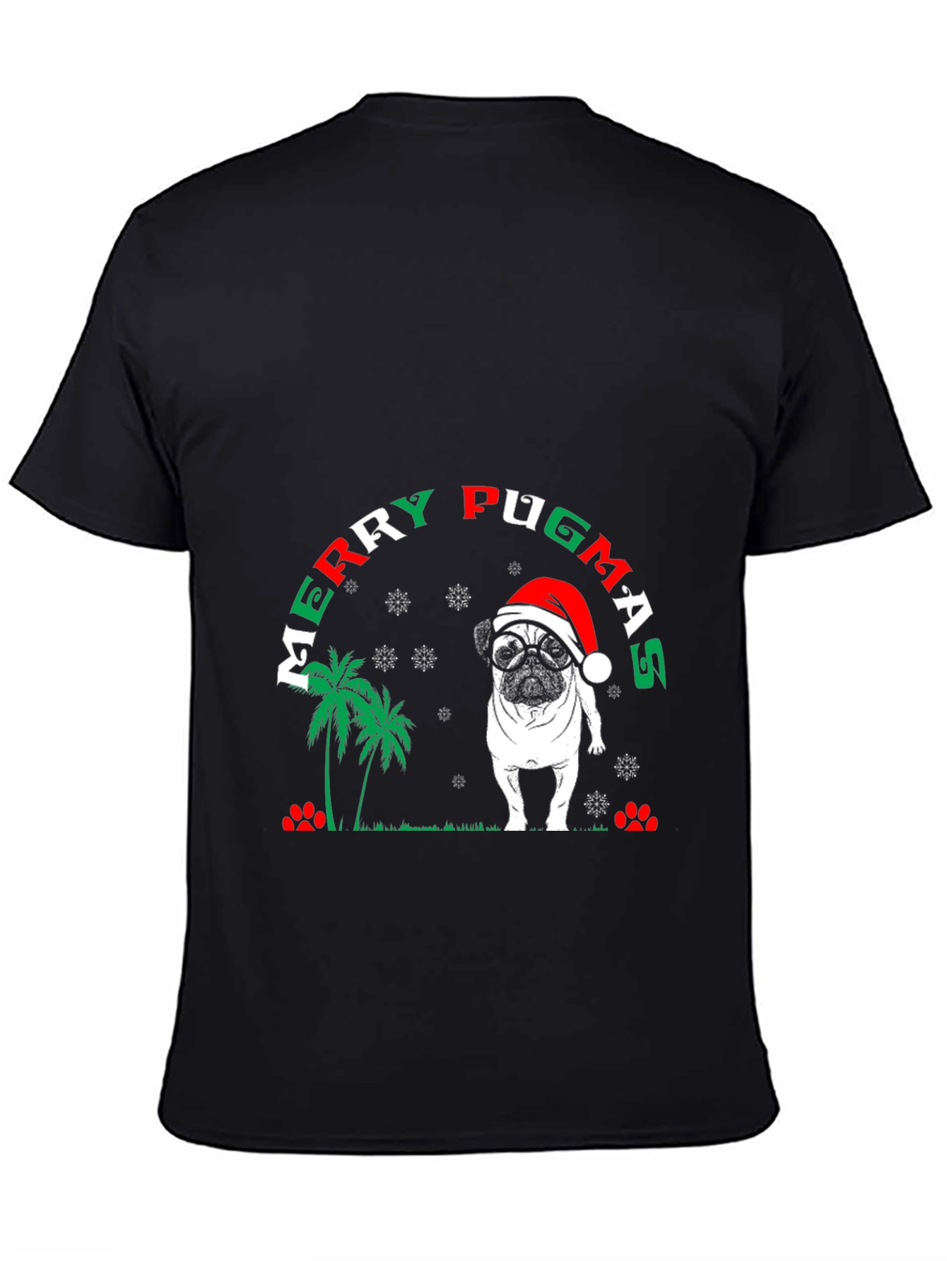 Black Merry Pugmas Christmas T-Shirt view 4