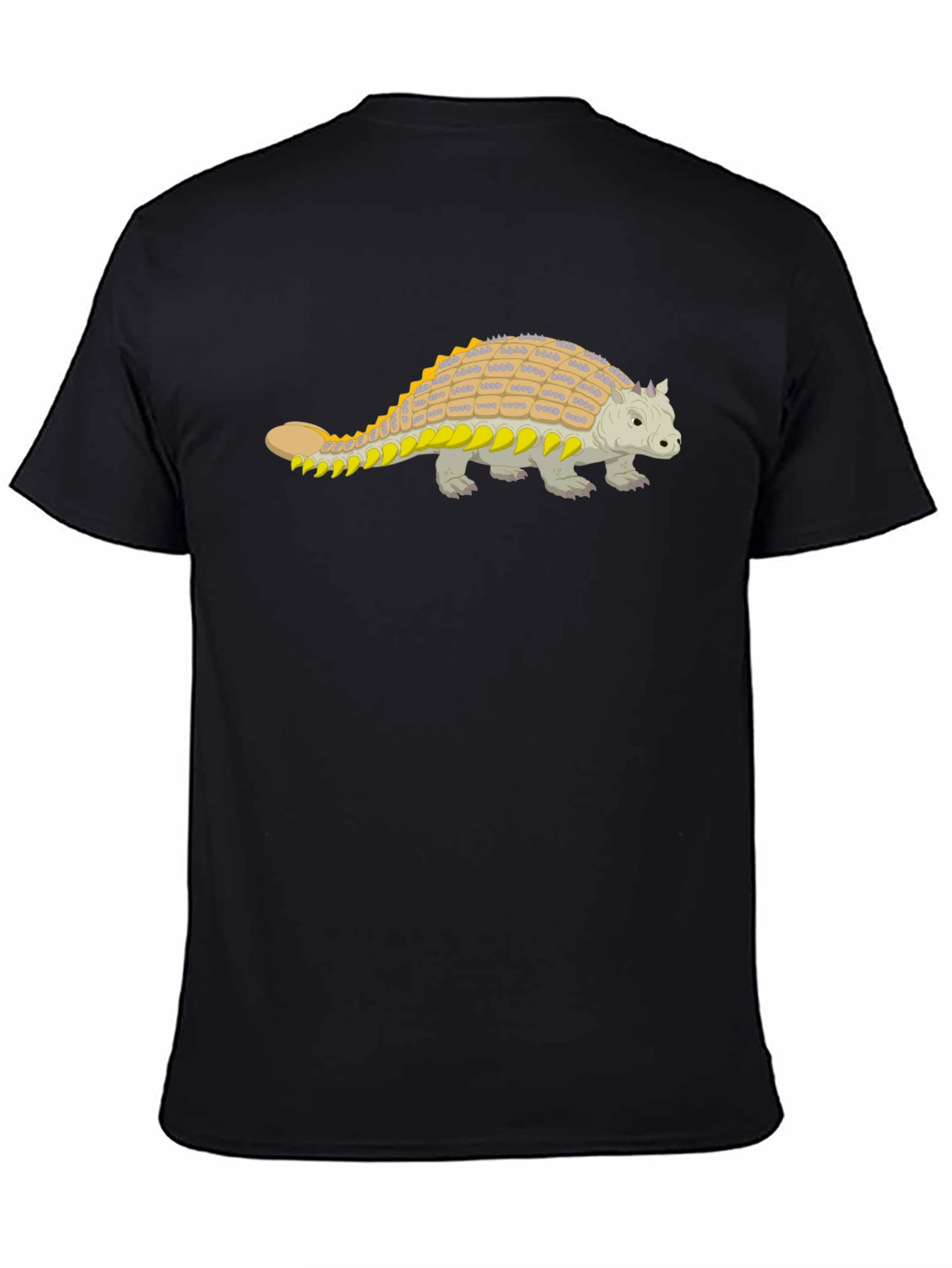 Black Ankylosaurus Dinosaur Graphic Tee - Black Cotton Shirt view 4