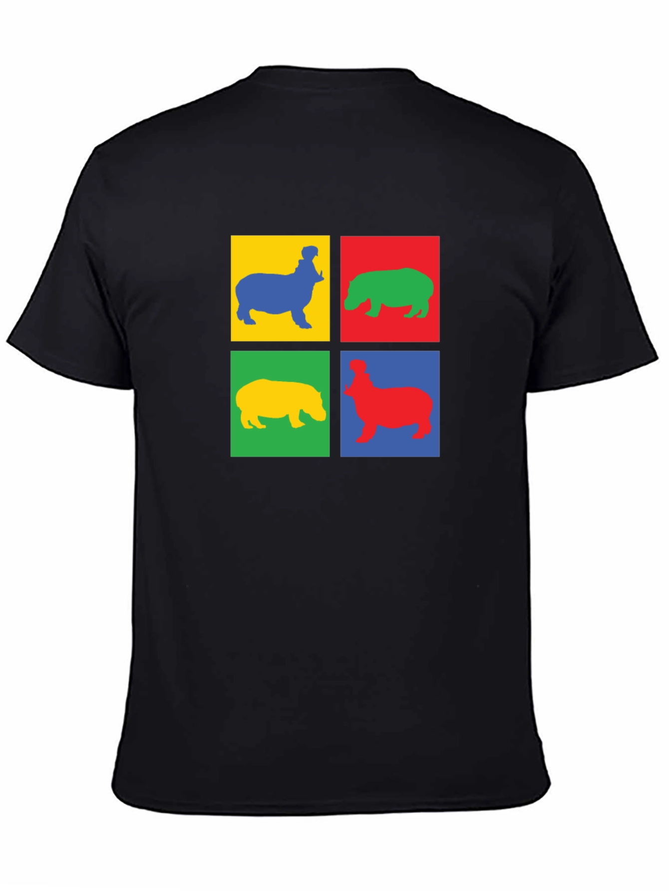 Black Colorful Hippo Pop Art Black T-Shirt view 4