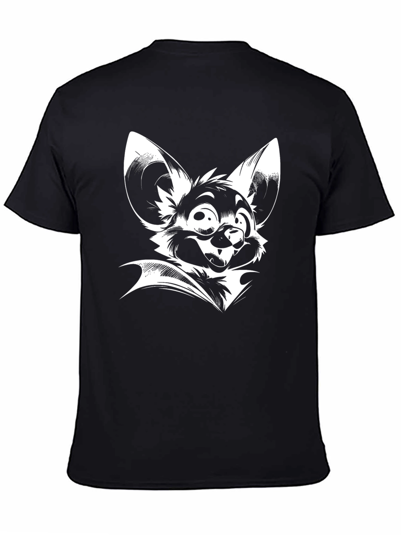 Black Black T-Shirt with White Bat Cartoon Print view 4