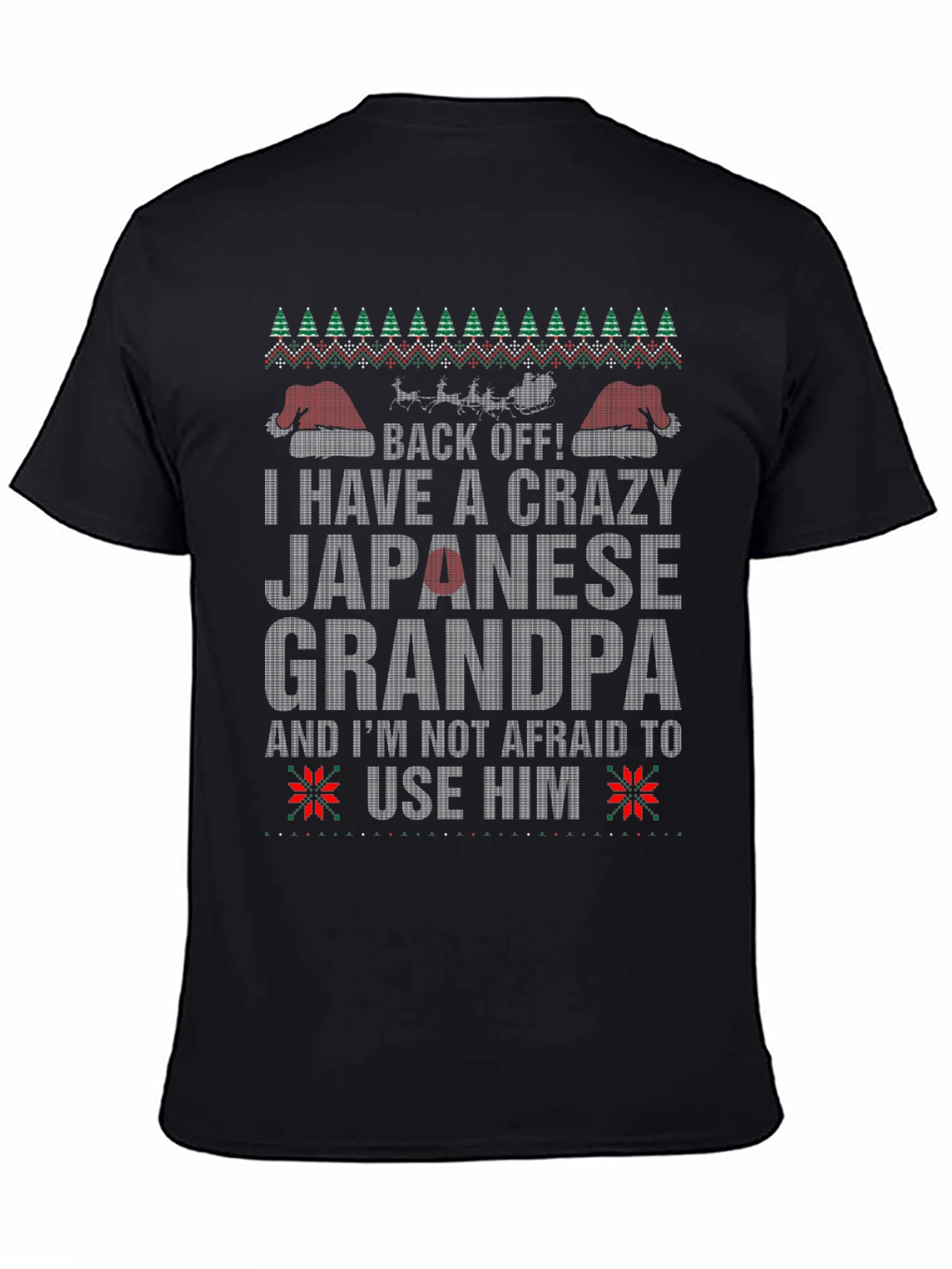 Black Crazy Japanese Grandpa Christmas T-Shirt view 4
