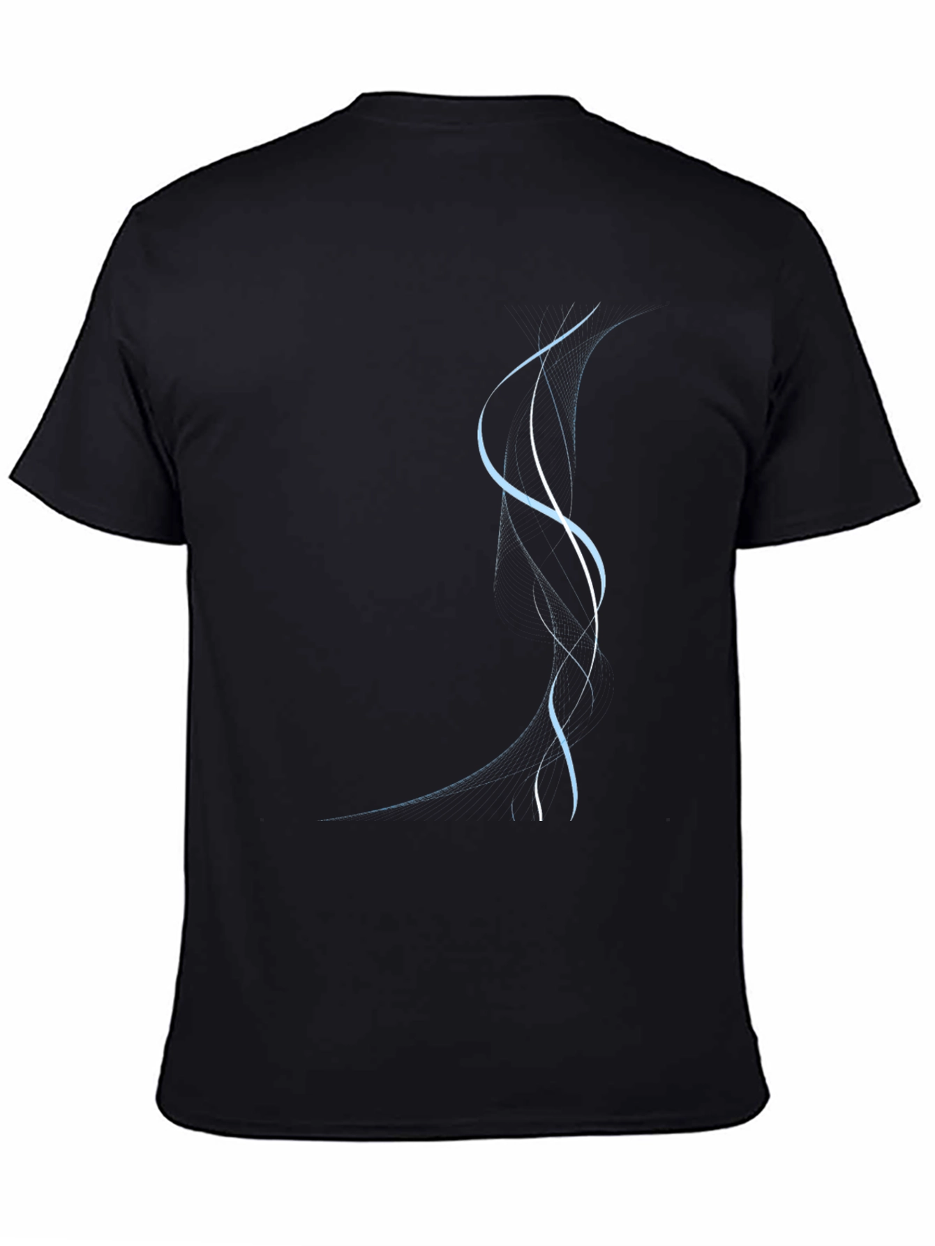 Black Men's Black T-Shirt with Abstract Blue Line Design view 4