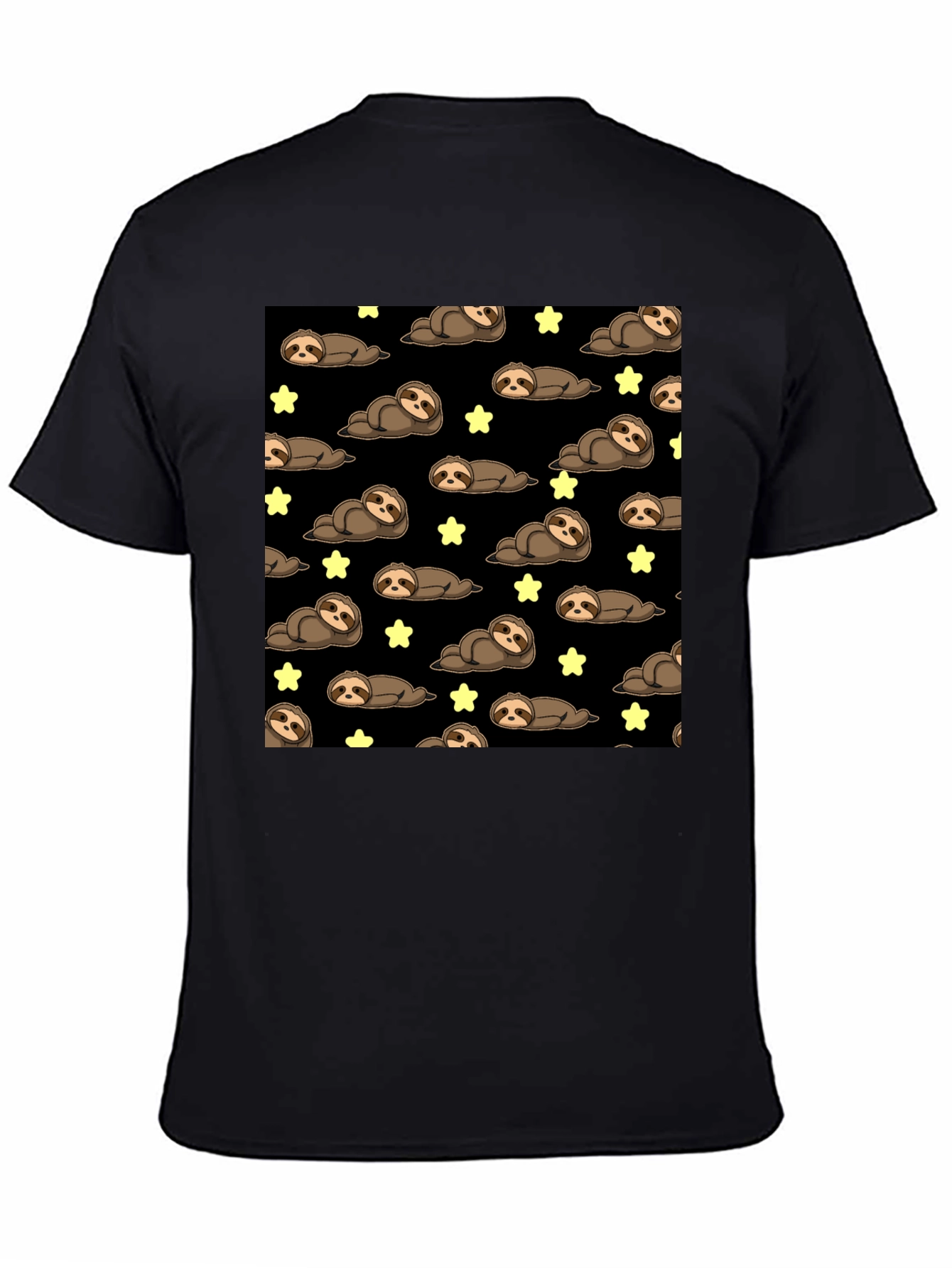 Black Cute Sloth Starry Night T-Shirt view 4