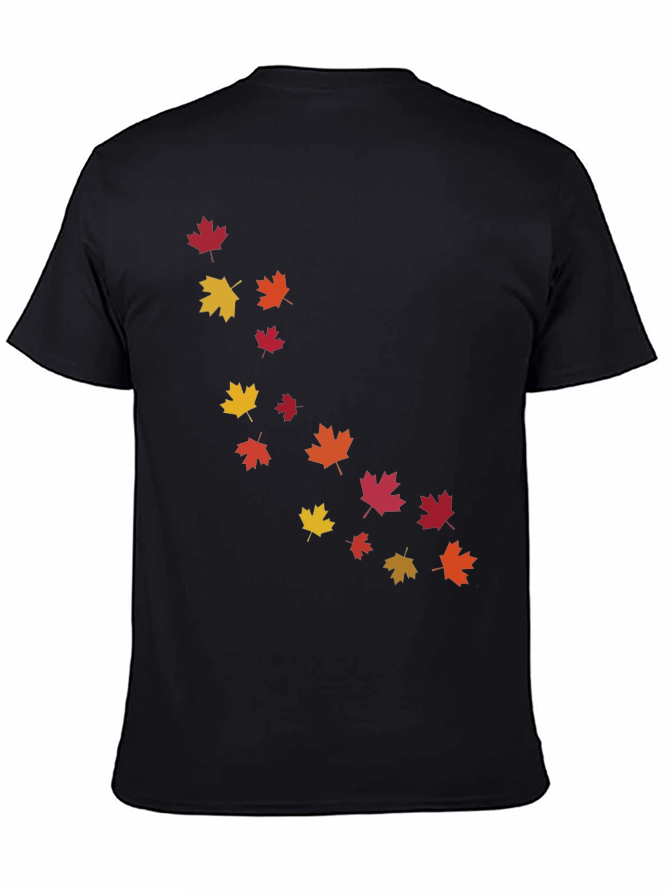 Black Autumn Maple Leaves Print Black T-Shirt view 4