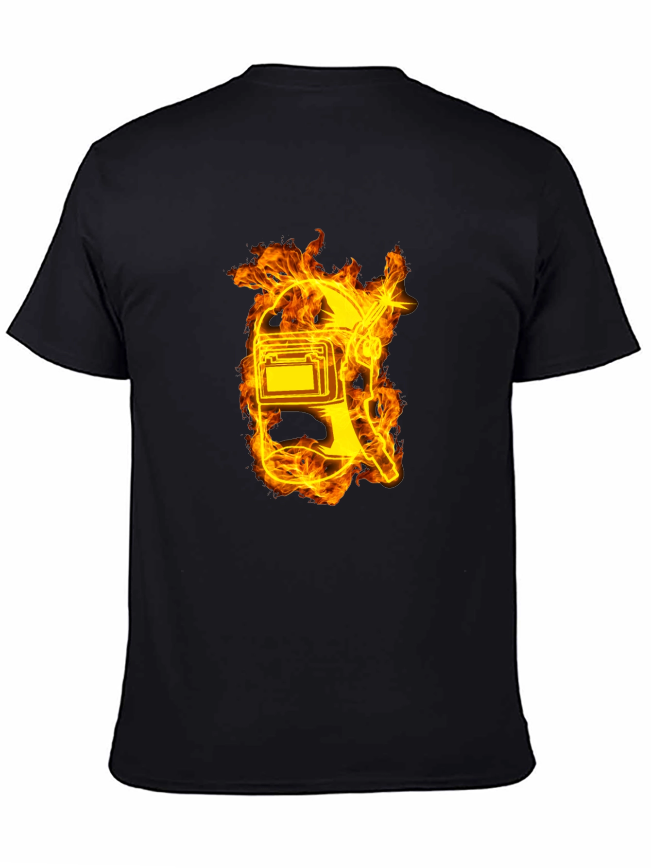 Black Flaming Welder T-Shirt - Black Cotton Tee view 4