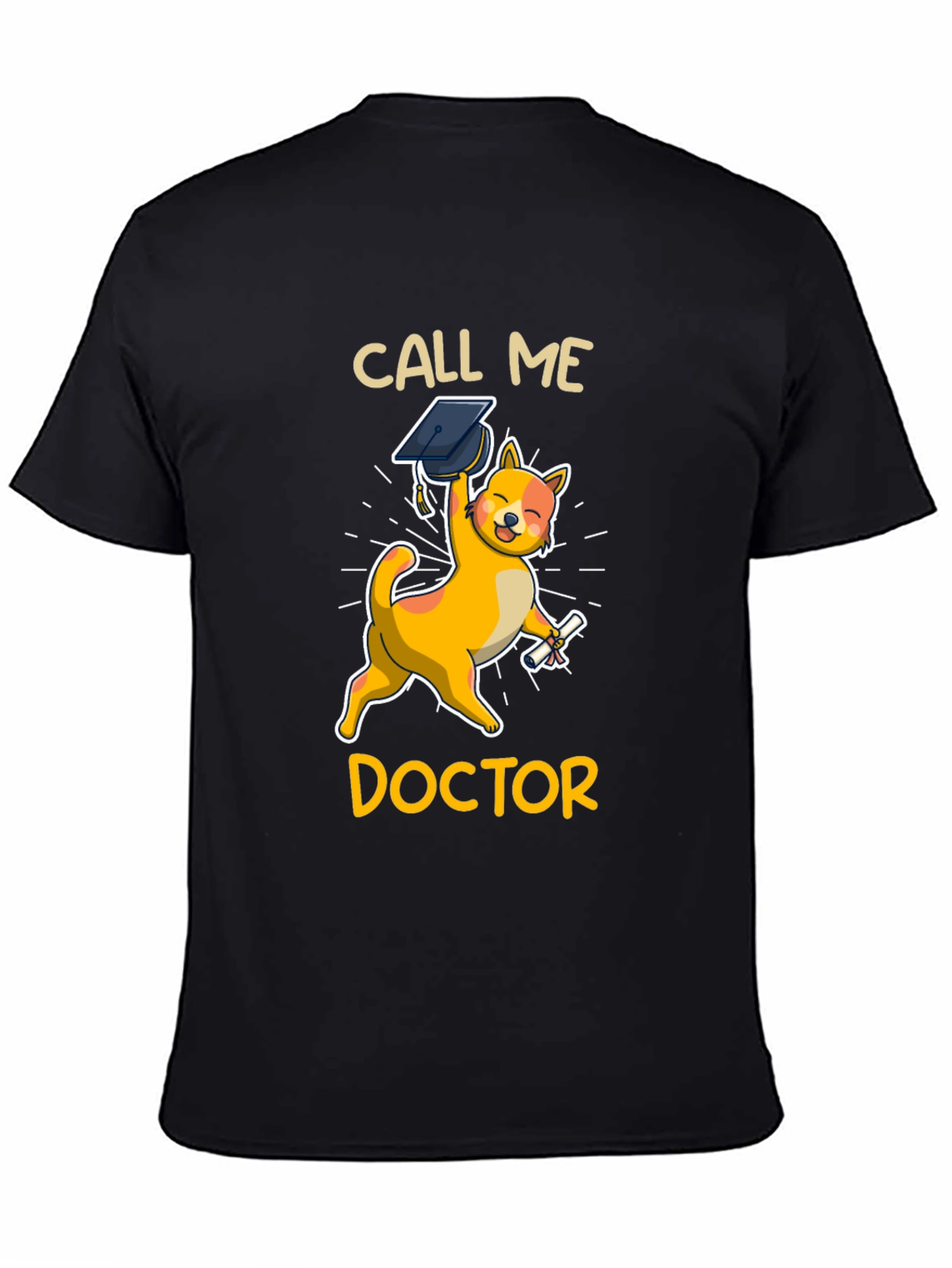 Black Call Me Doctor Grad Cat T-Shirt view 4
