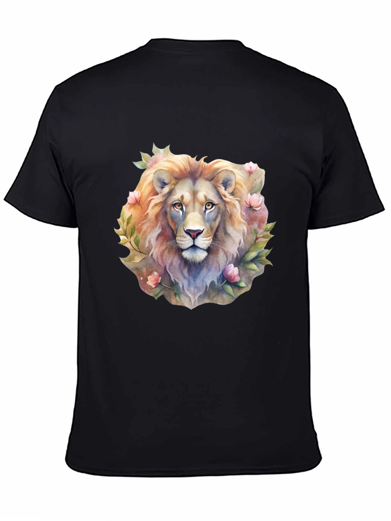 Black Lion Floral Print T-Shirt - Black view 4