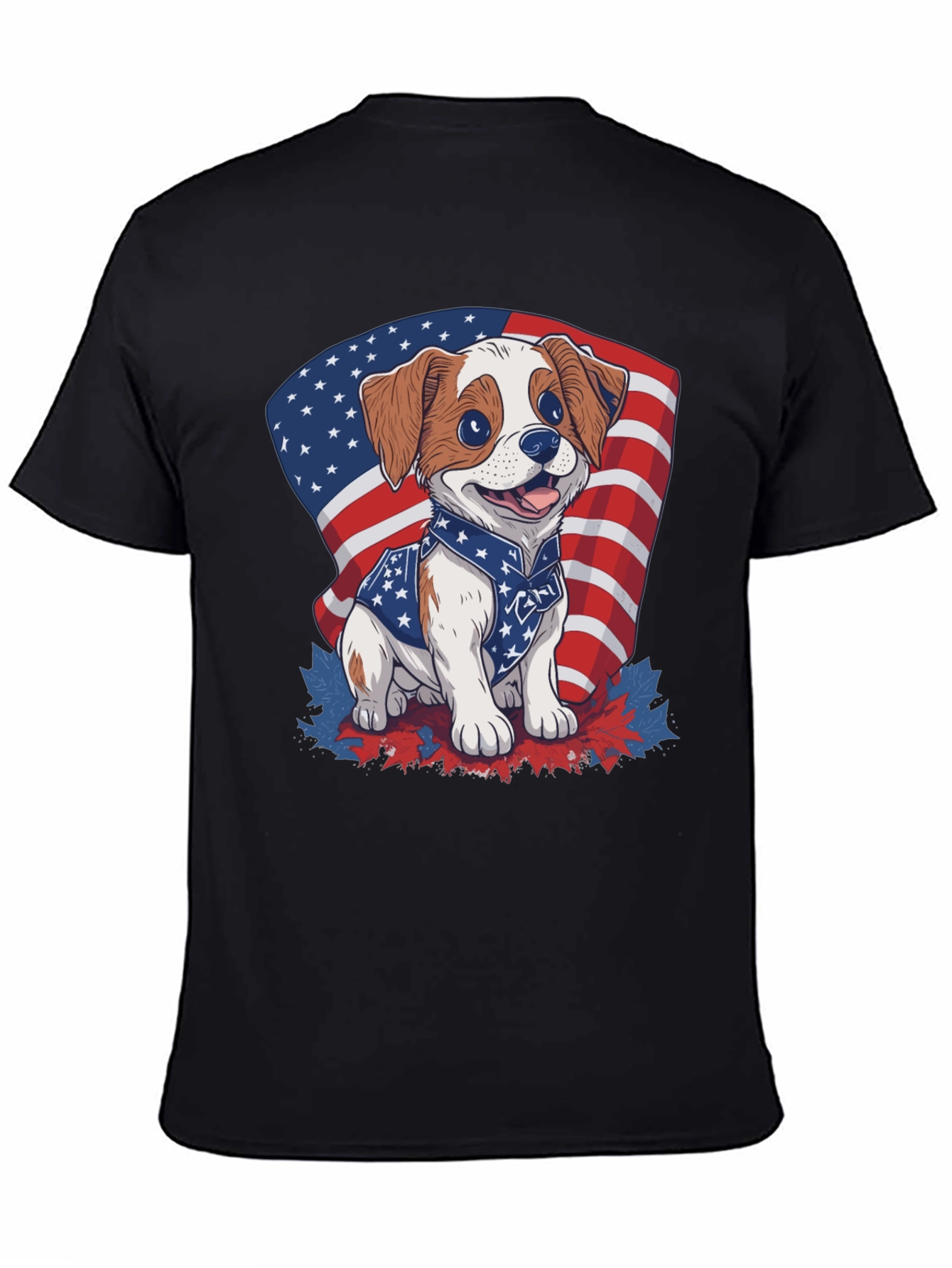 Black Patriotic Puppy T-Shirt: American Flag Dog Design view 4