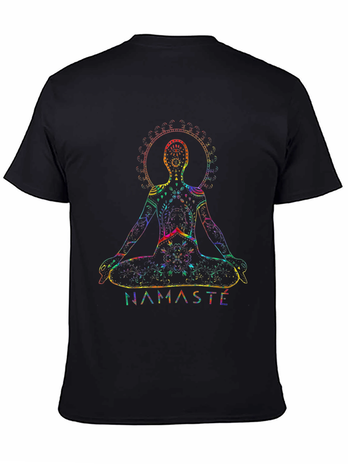 Black Namaste Yoga Rainbow Chakra Graphic Black T-Shirt view 4