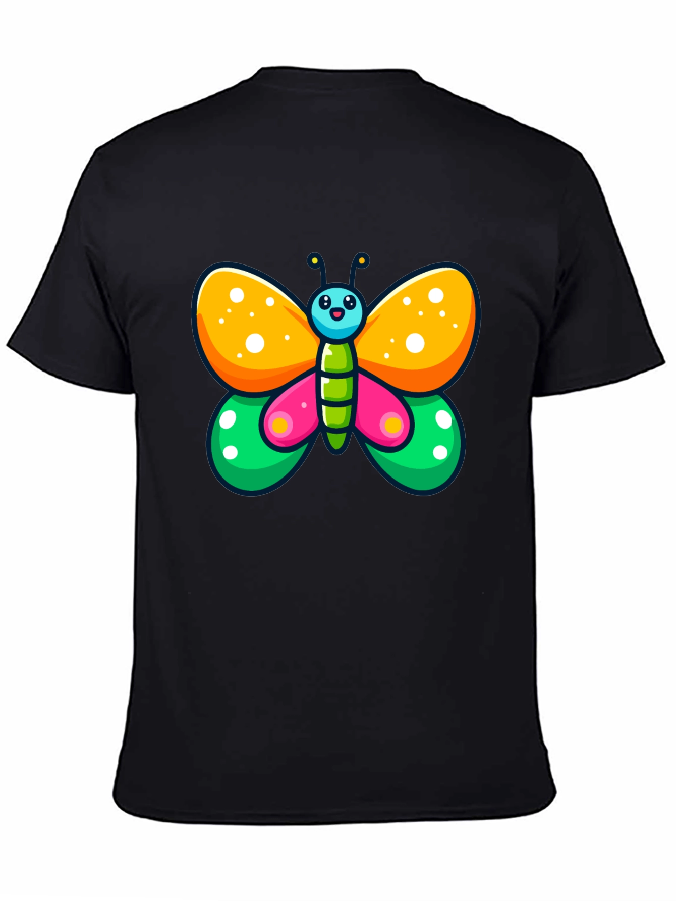 Black Cartoon Butterfly Graphic Black T-Shirt view 4