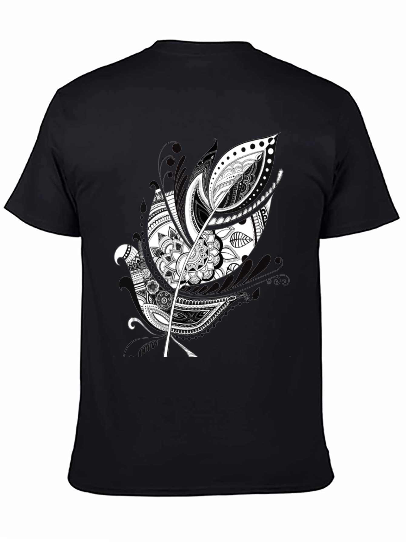 Black Black Graphic Tee - Feather Mandala Design view 4