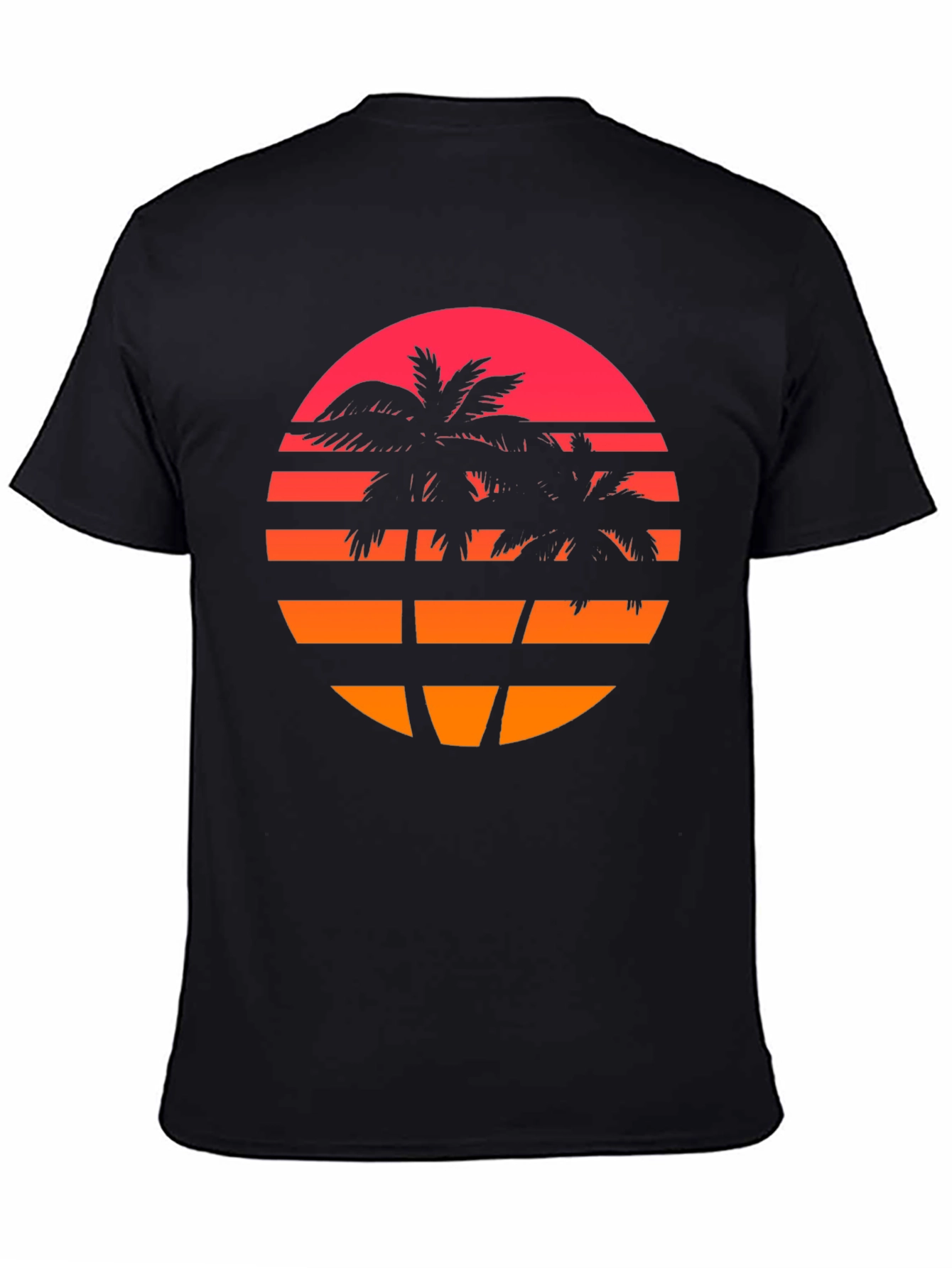 Black Retro Sunset Palm Tree Graphic T-Shirt view 4