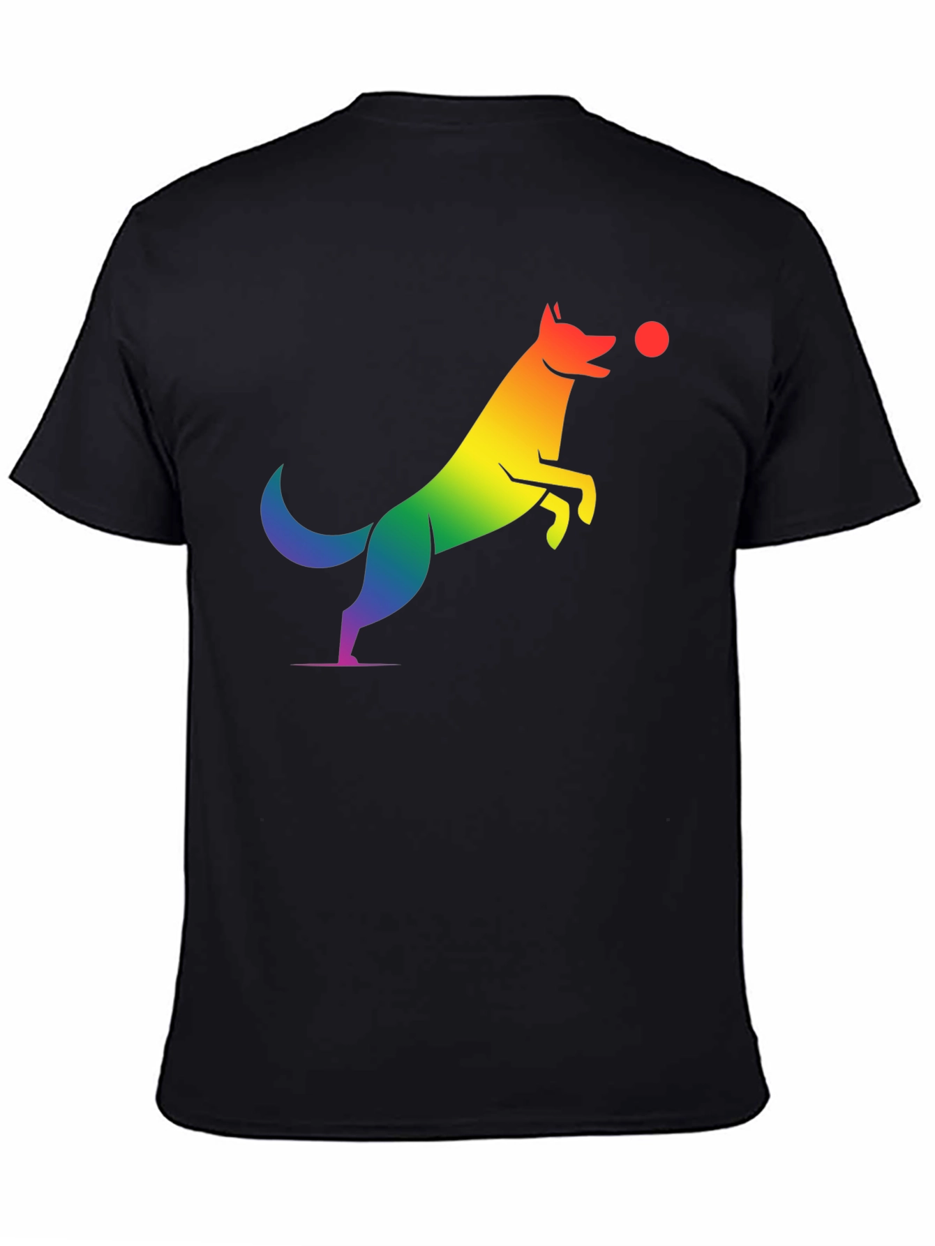 Black Rainbow Dog Catching Ball Graphic T-Shirt view 4