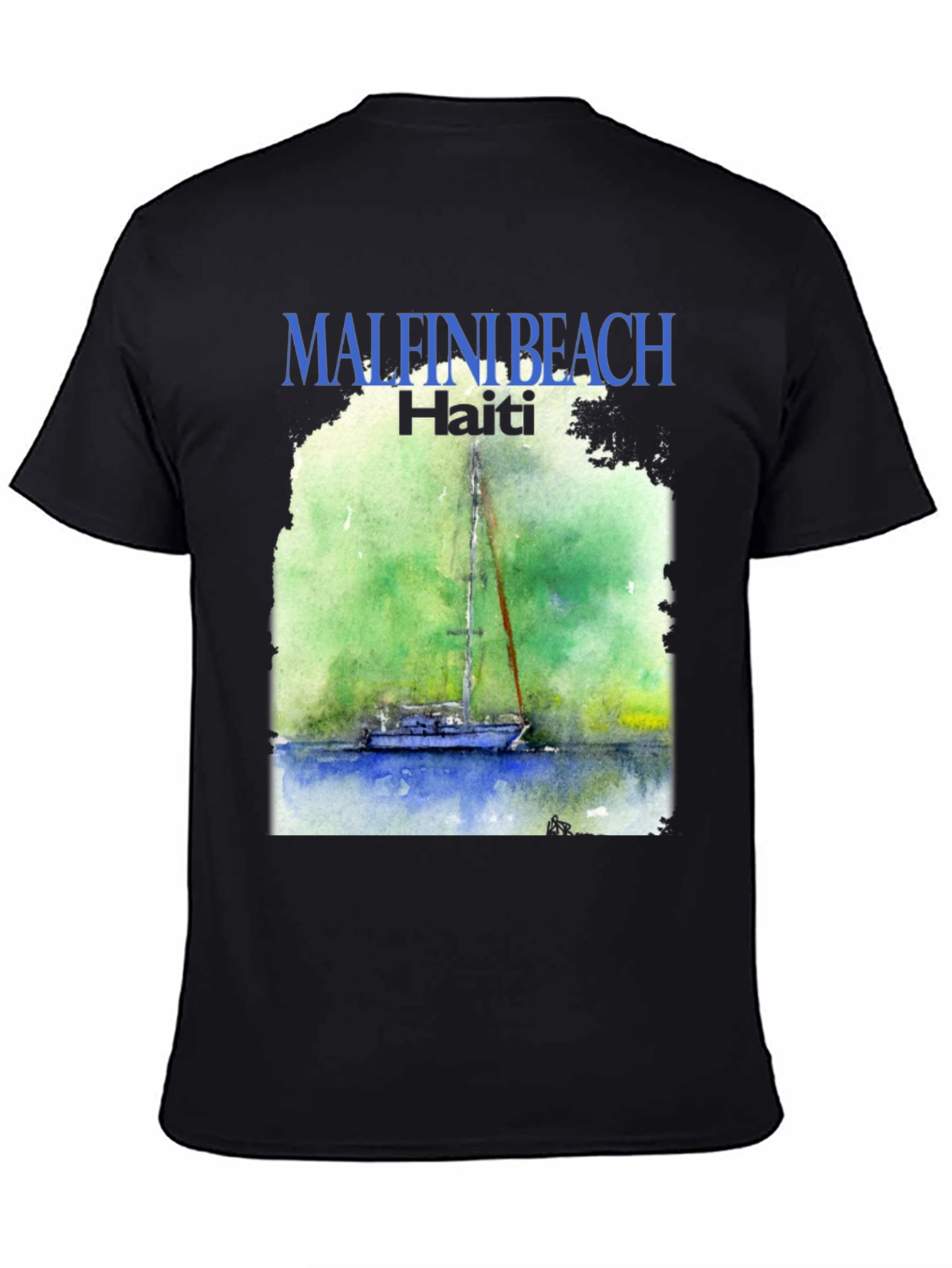 Black Malfini Beach Haiti T-Shirt - Sailboat Graphic Tee view 4
