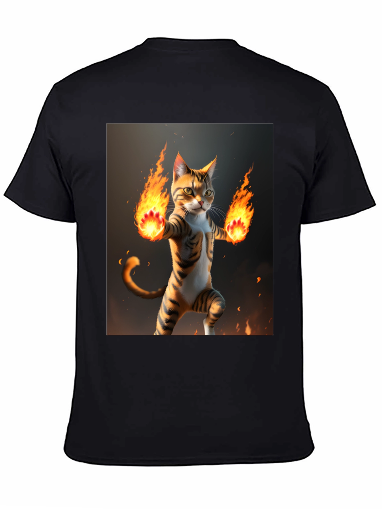 Black Fire Cat Graphic Tee - Black Cotton T-Shirt view 4