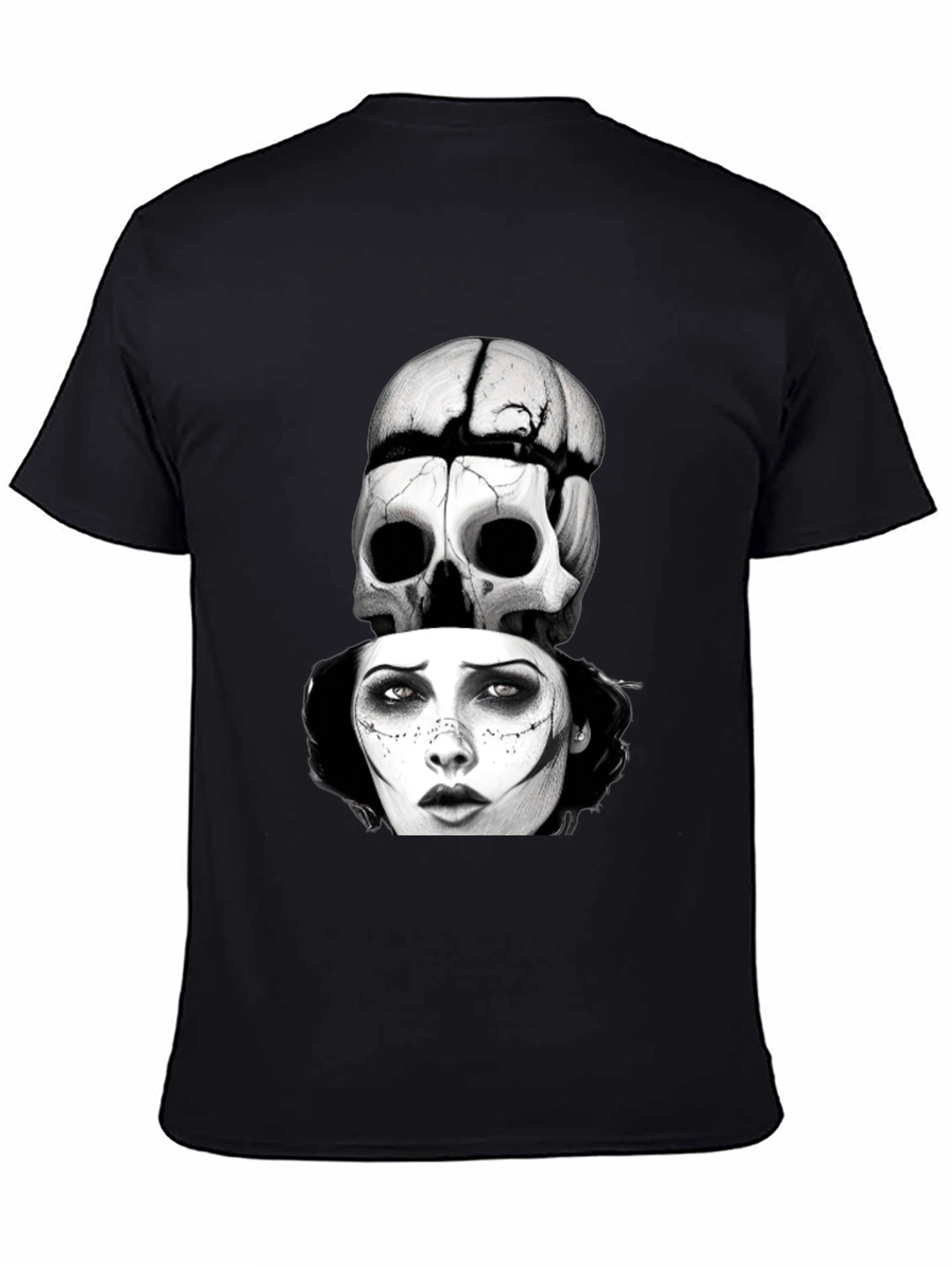 Black Skull & Woman Graphic T-Shirt - Gothic Style view 4
