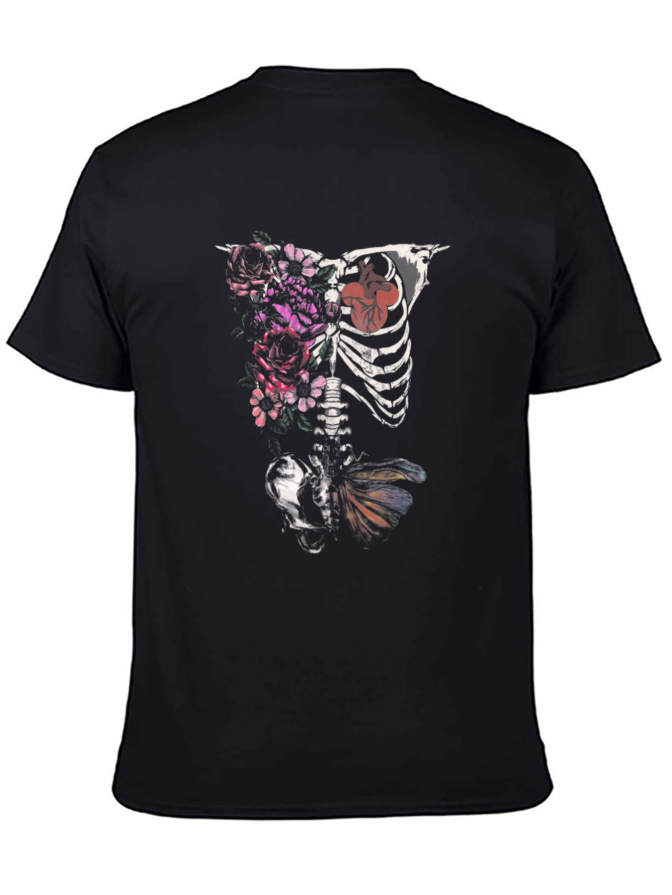 Black Floral Skeleton Graphic T-Shirt - Unique Design Tee view 4