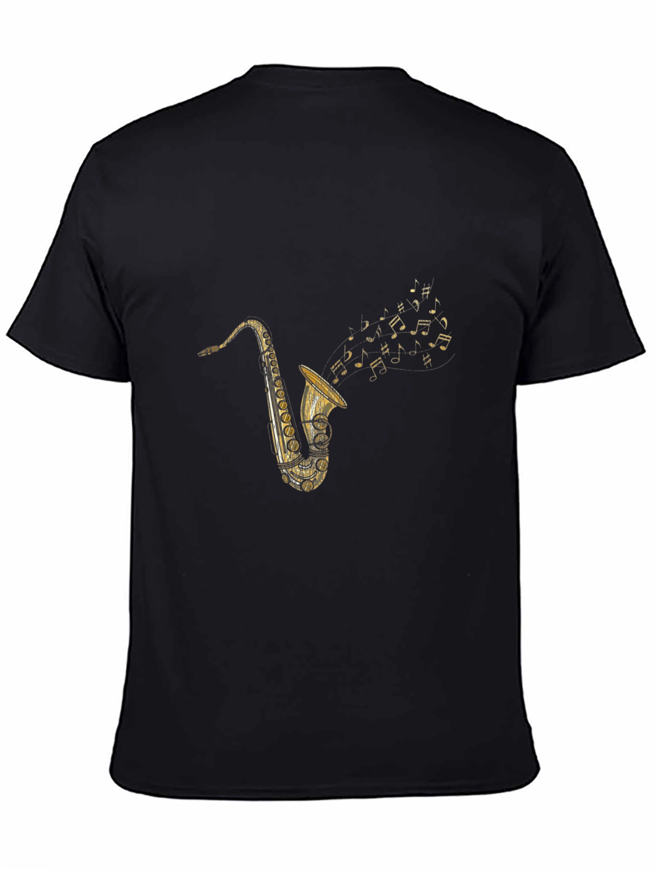 Black Saxophone Music T-Shirt - Classic Style view 4