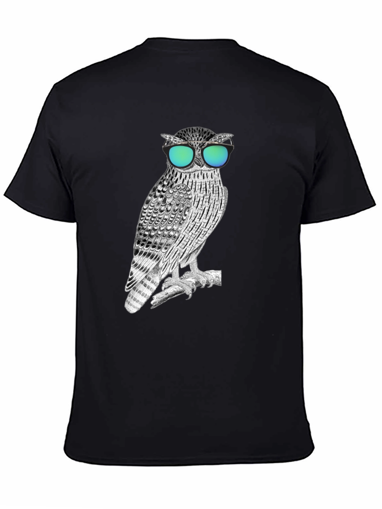 Black Cool Owl Graphic Tee - Black Cotton Blend view 4