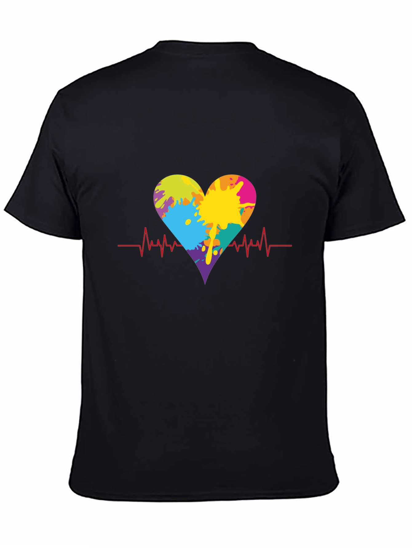 Black Heartbeat Paint Splatter Graphic Tee - Black view 4