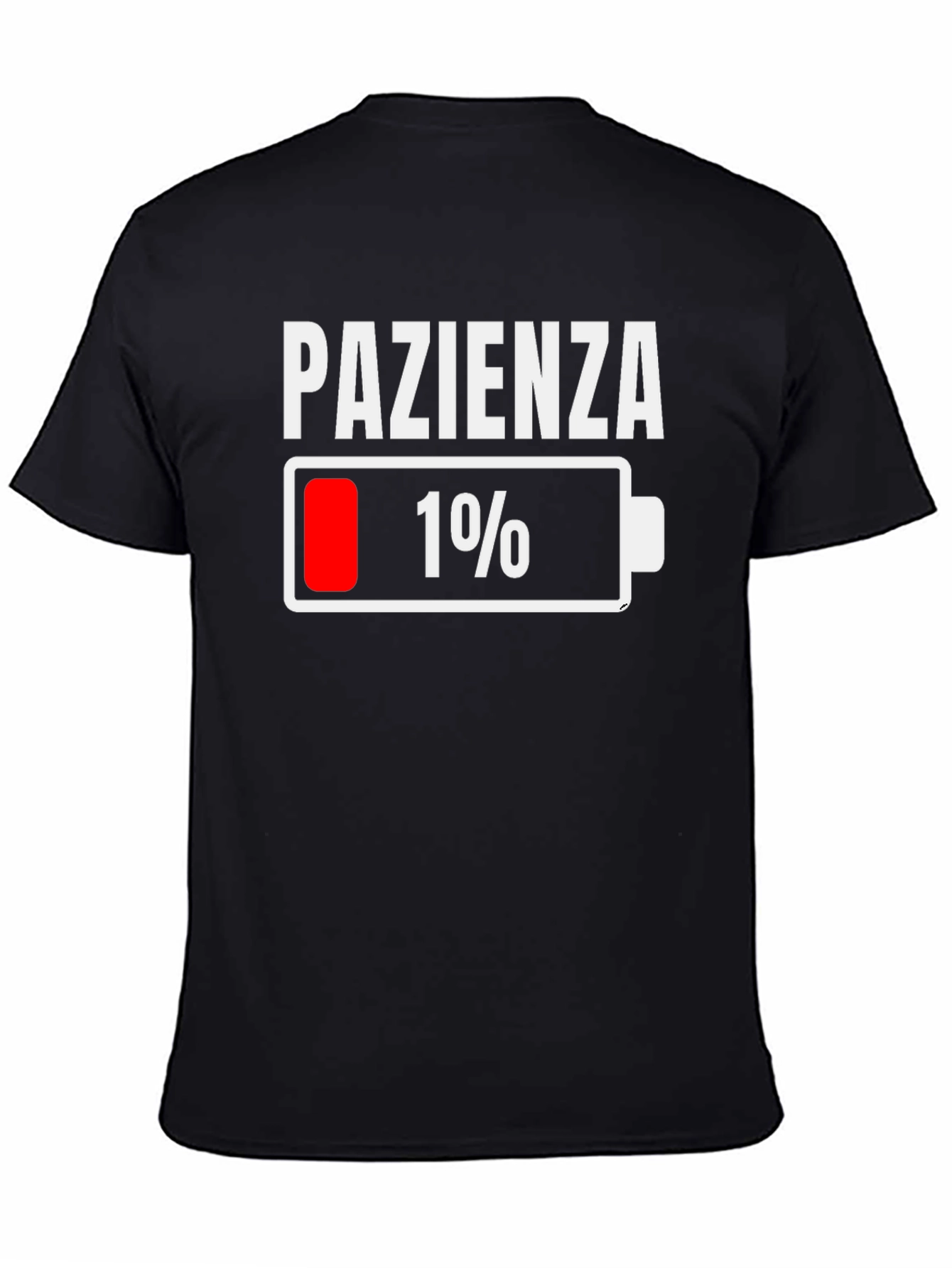 Black Pazienza Low Battery Funny Graphic T-Shirt view 4