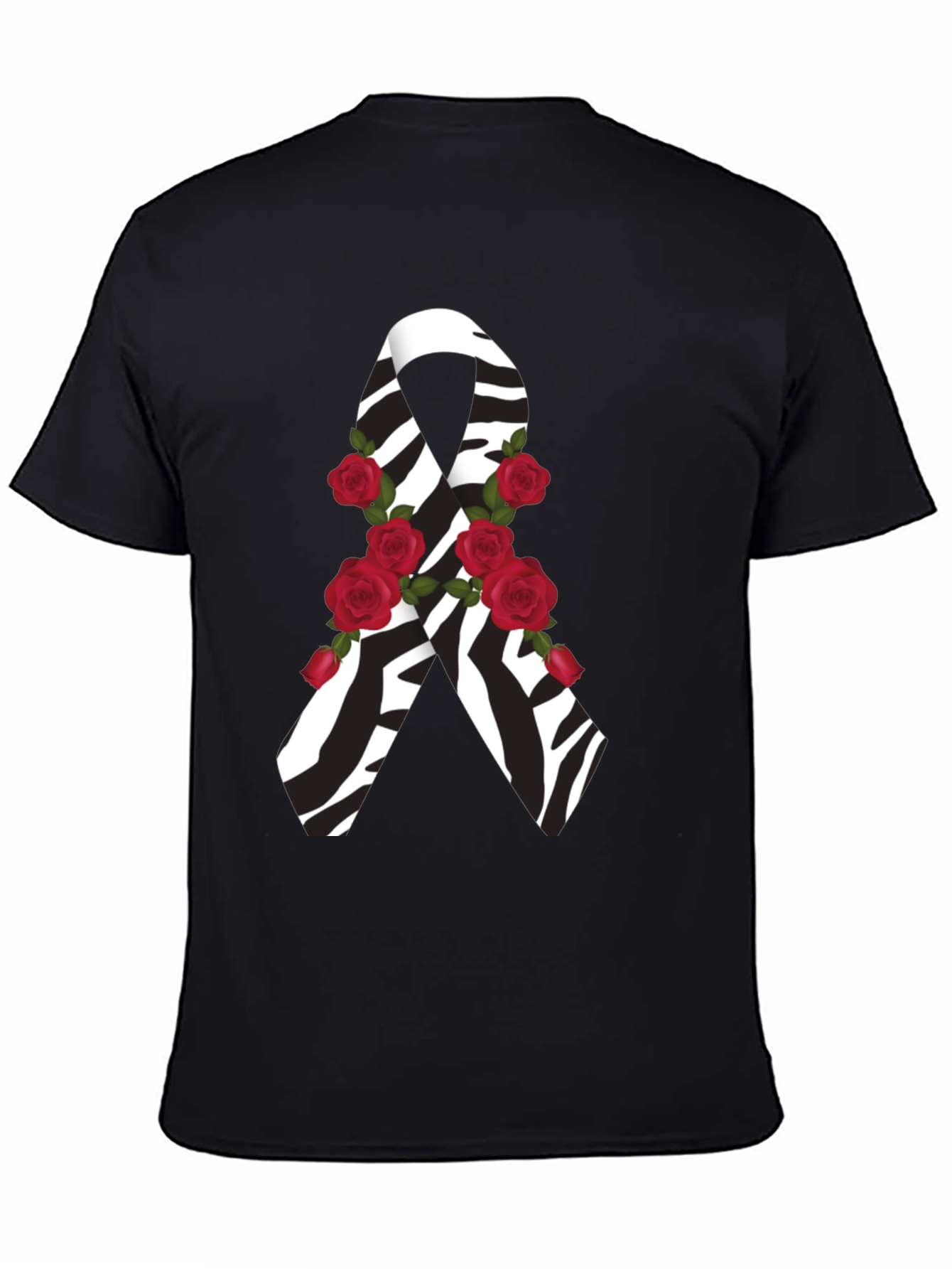 Black Zebra Stripe Awareness Ribbon Rose Graphic Tee view 4