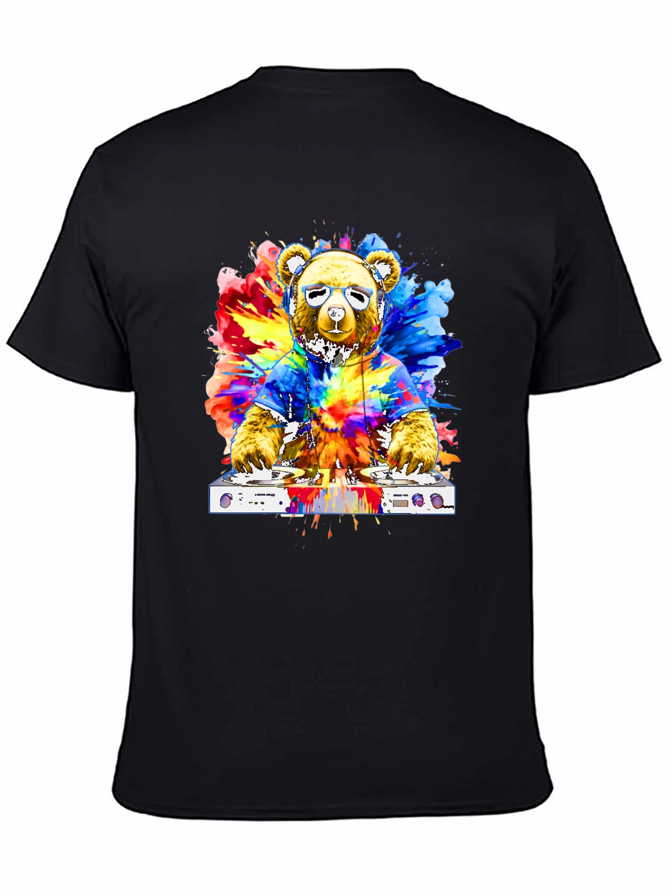 Black DJ Bear Tie-Dye Graphic Tee view 4