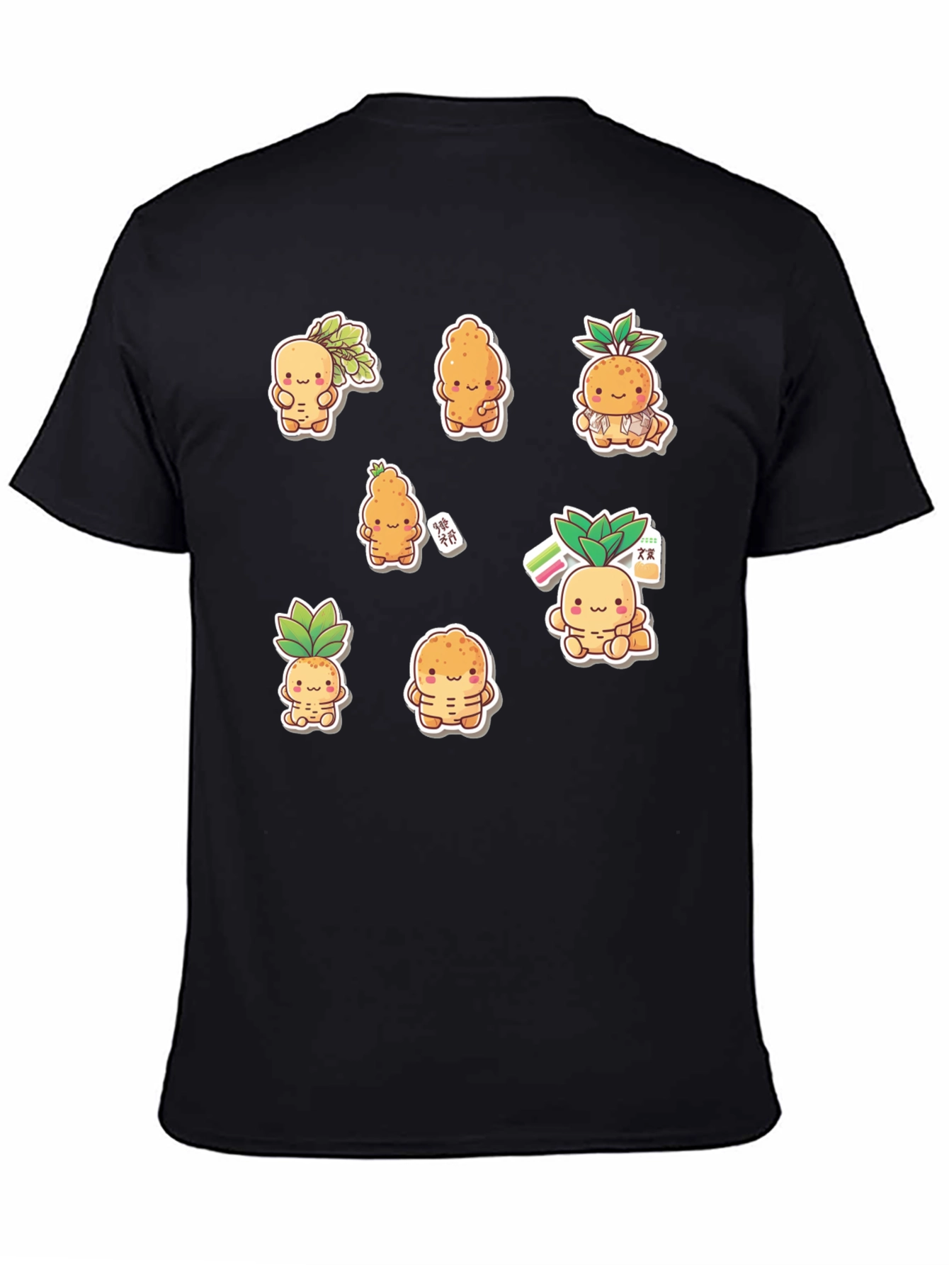 Black Cute Cartoon Root Vegetable Graphic T-Shirt view 4