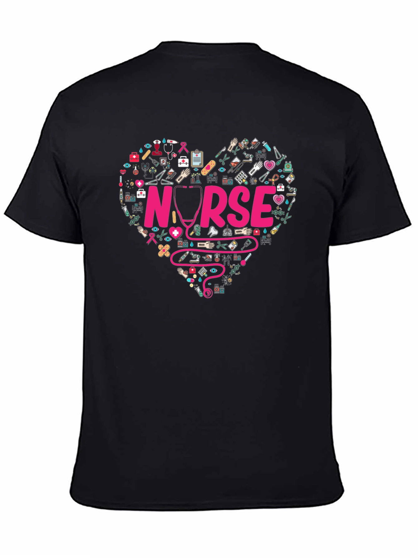 Black Nurse Heart Graphic T-Shirt - Medical Professional Apparel view 4