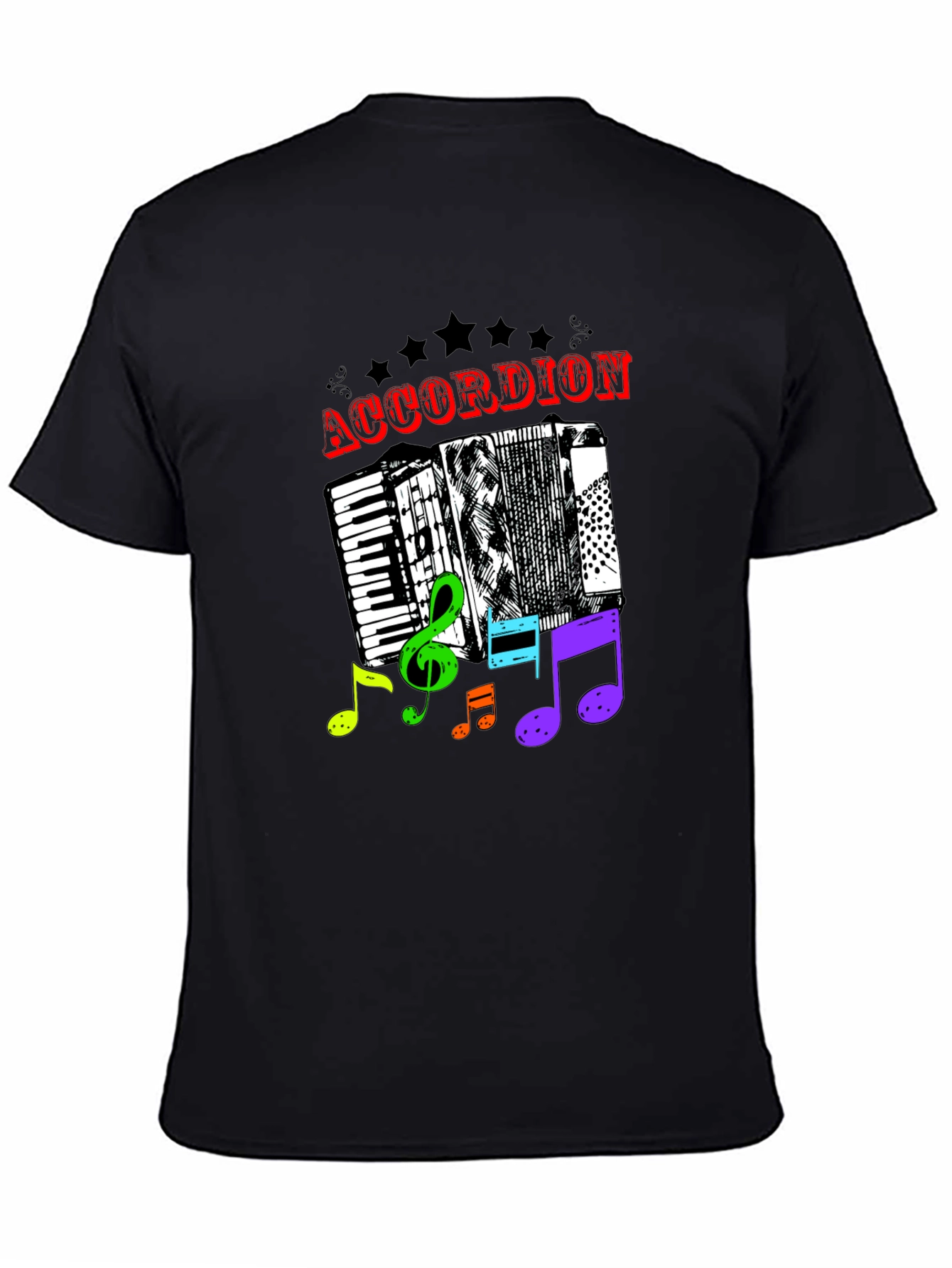 Black Accordion & Music Notes Graphic T-Shirt - Unisex view 4
