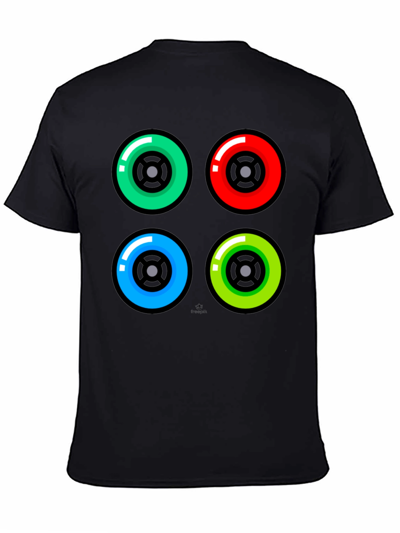 Black Colorful Wheels Graphic Tee - Black Cotton T-Shirt view 4