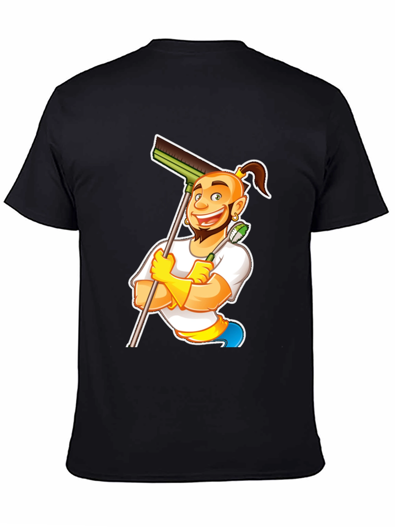 Black Funny Cleaning Cartoon T-Shirt view 4