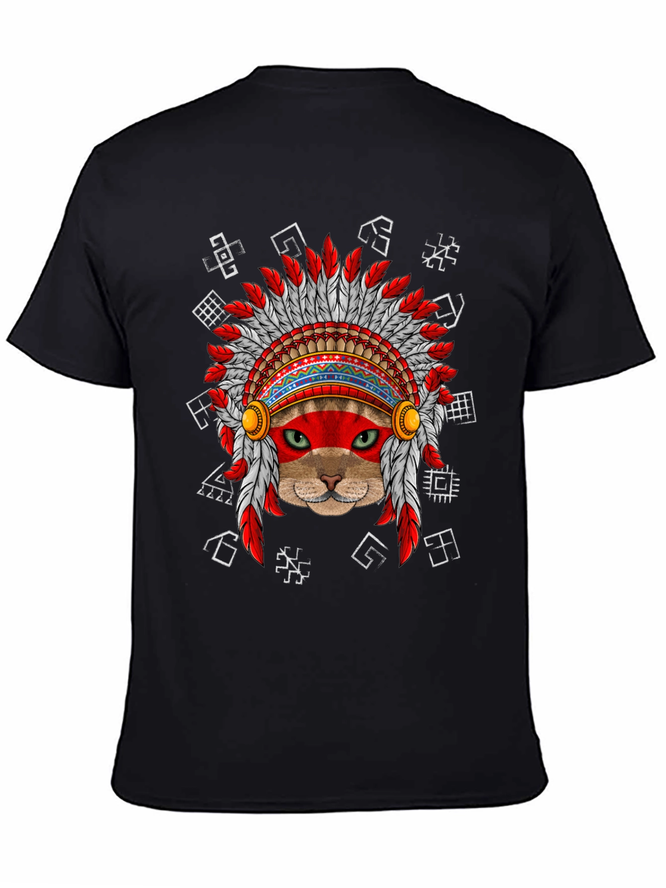 Black Native American Cat T-Shirt view 4