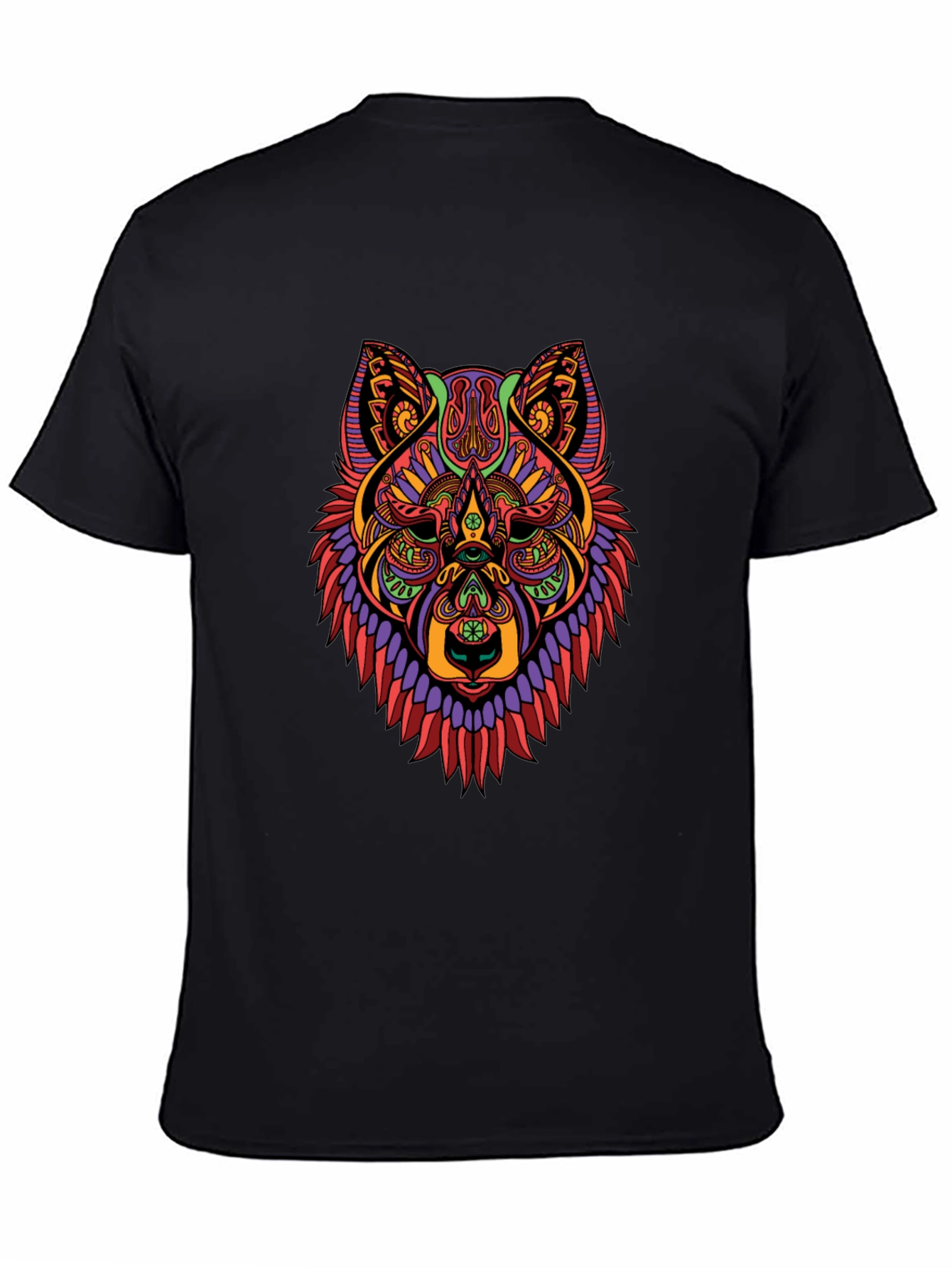Black Abstract Wolf Head Graphic Black T-Shirt view 4