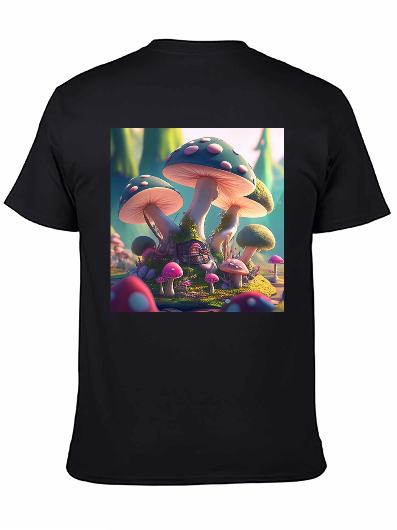 Black Magical Mushroom House T-Shirt view 4