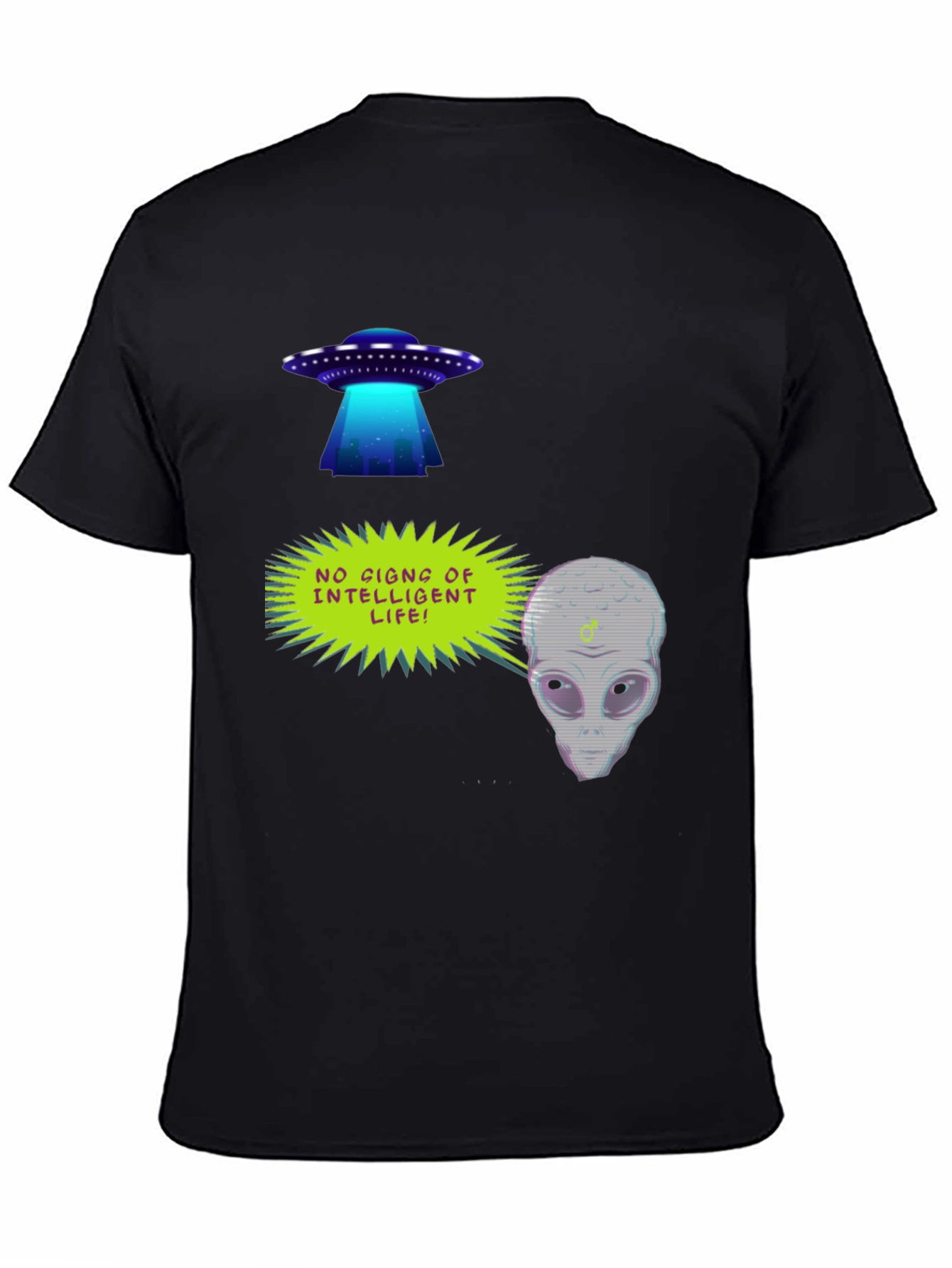 Black UFO Alien Graphic T-Shirt - No Signs of Intelligent Life! view 4