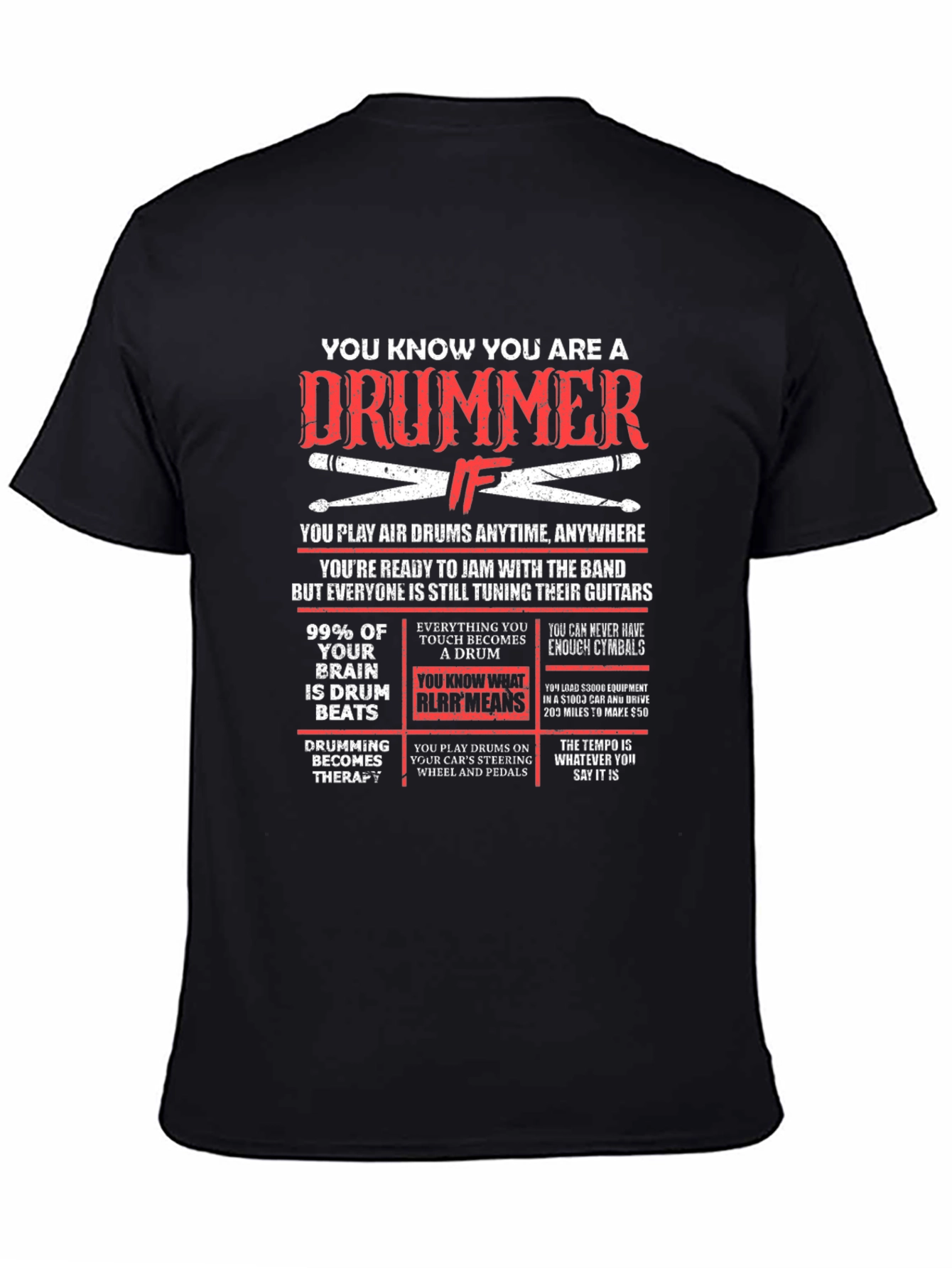 Black Drummer T-Shirt - Funny Musician Gift view 4