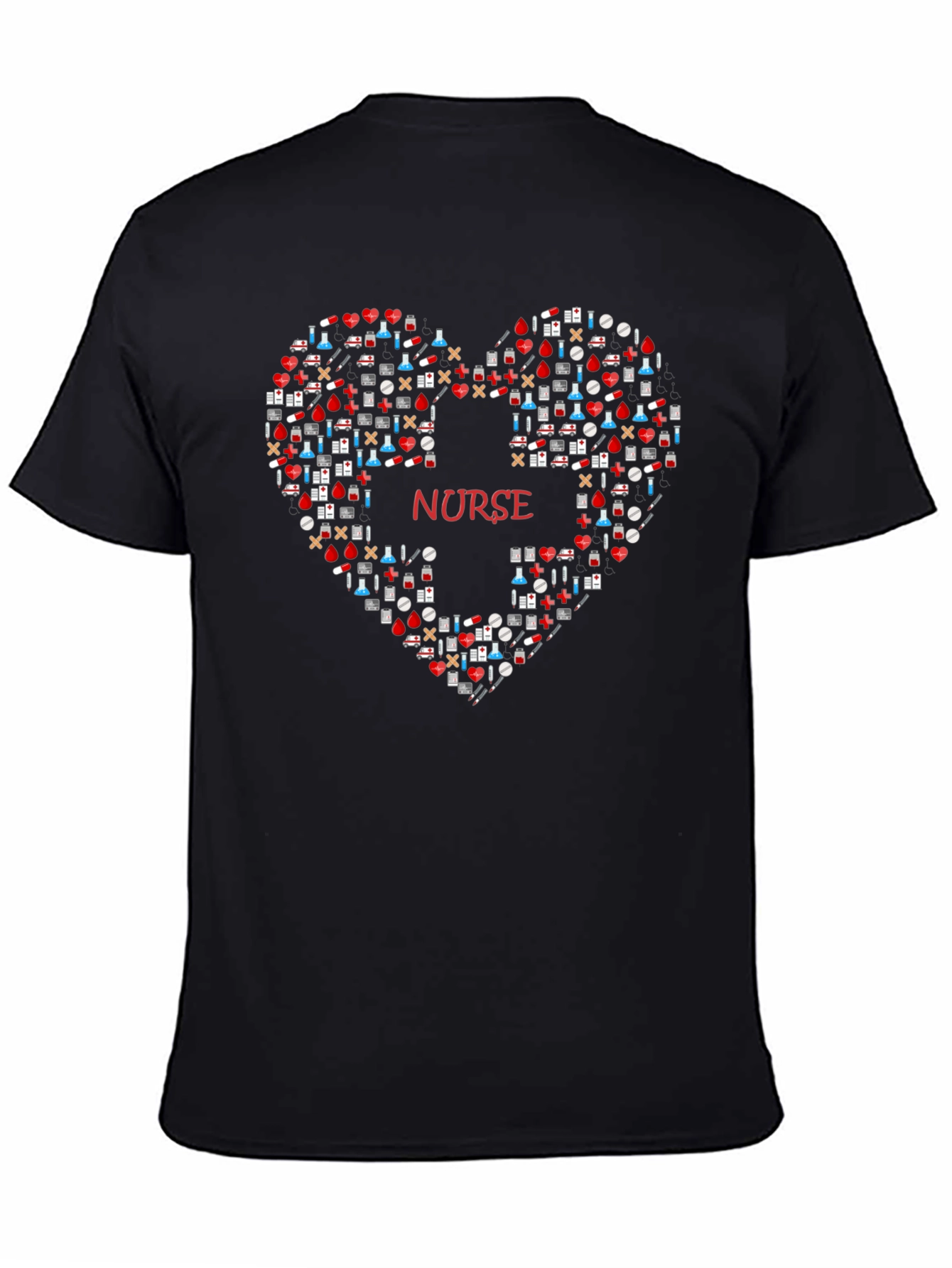 Black Nurse Heart Graphic T-Shirt - Medical Appreciation Tee view 4