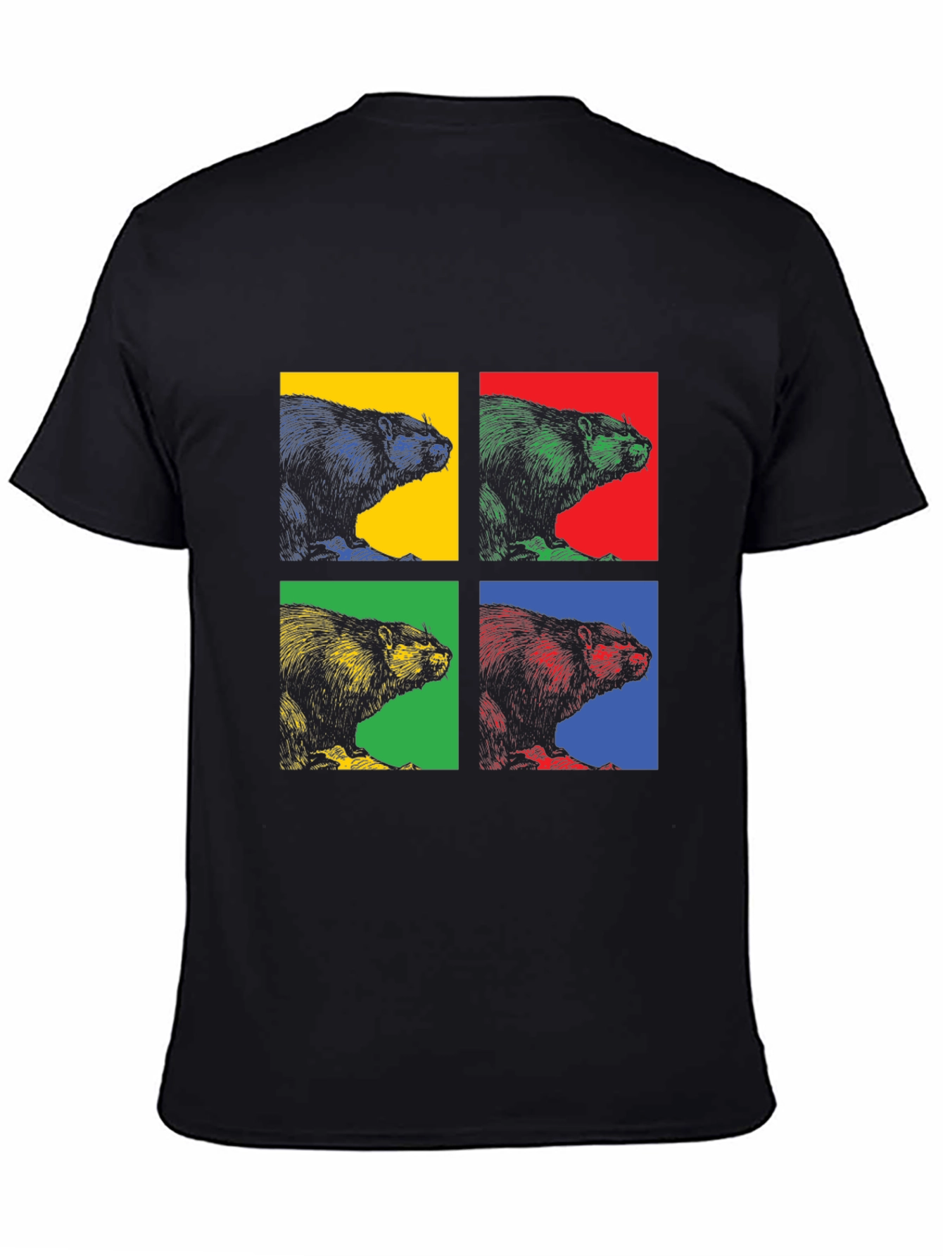 Black Retro Beaver Pop Art Graphic Tee - Black Cotton T-Shirt view 4