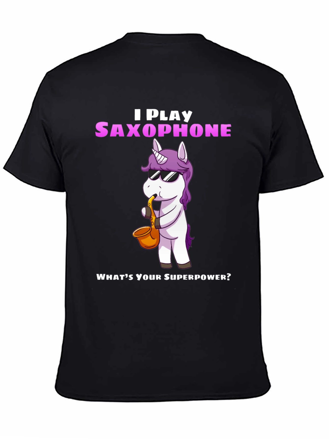 Black Saxophone Playing Unicorn Graphic Tee view 4