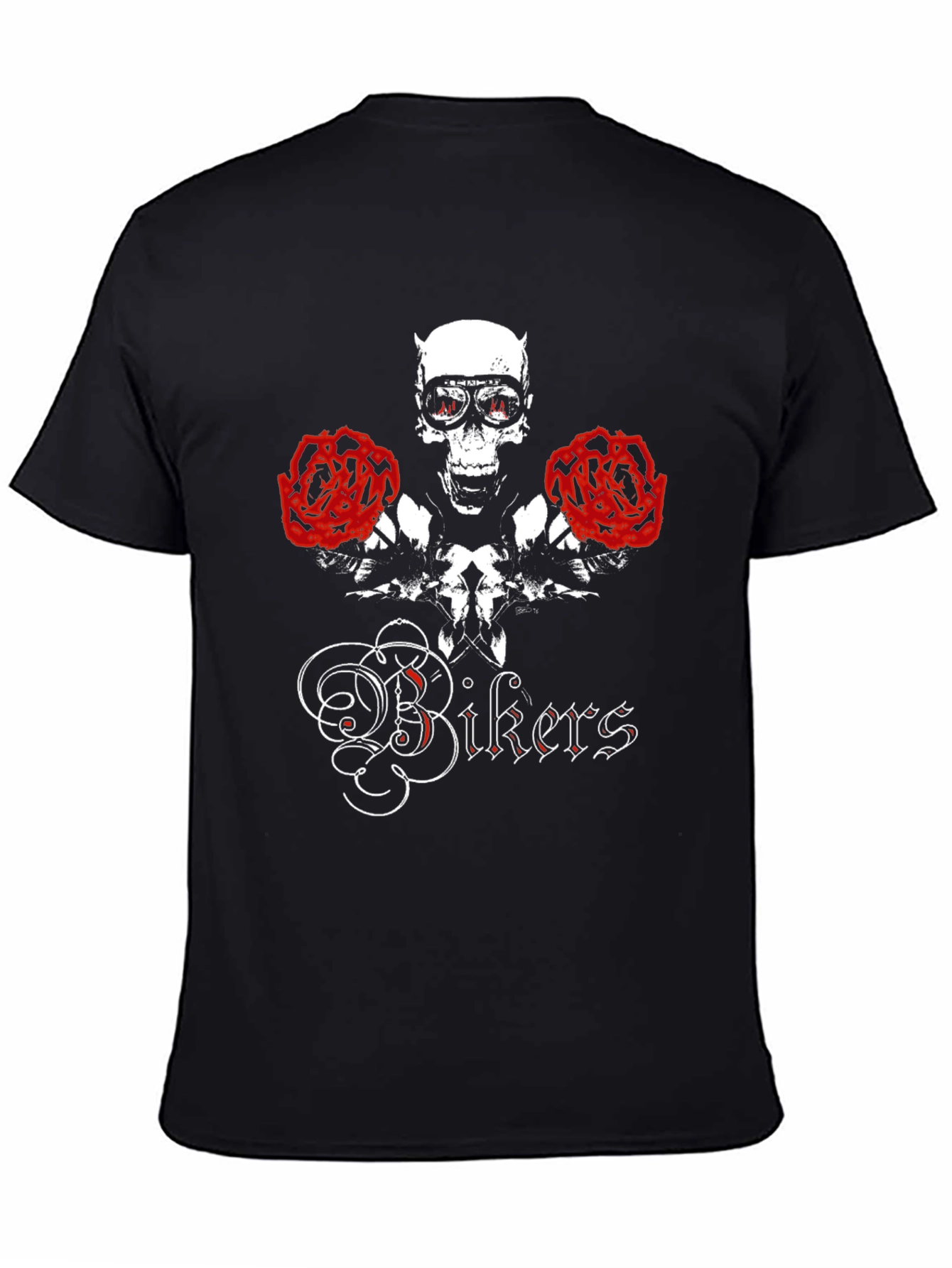 Black Skull & Roses "Bikers" Graphic T-Shirt view 4