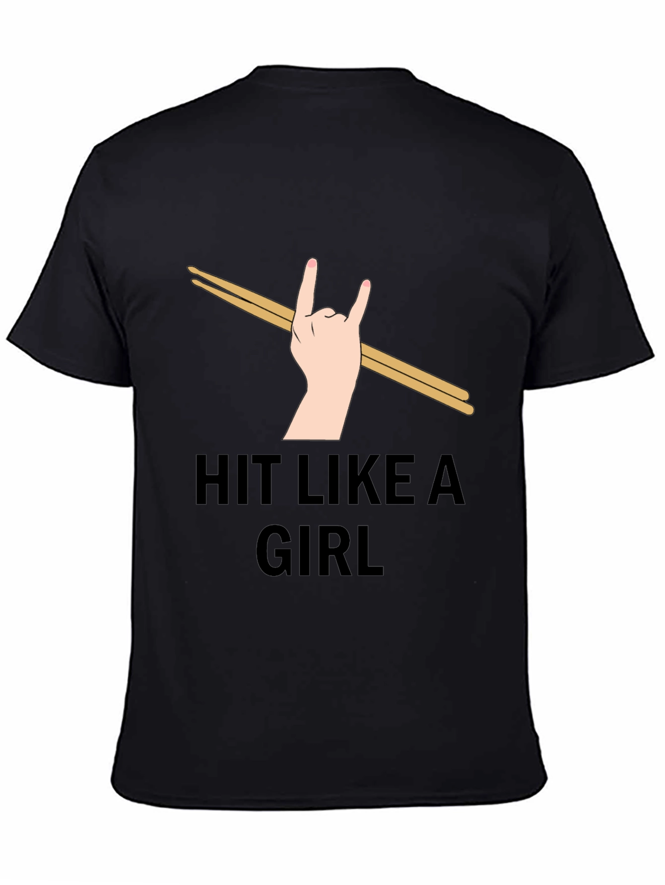 Black Hit Like a Girl Drummer T-Shirt view 4
