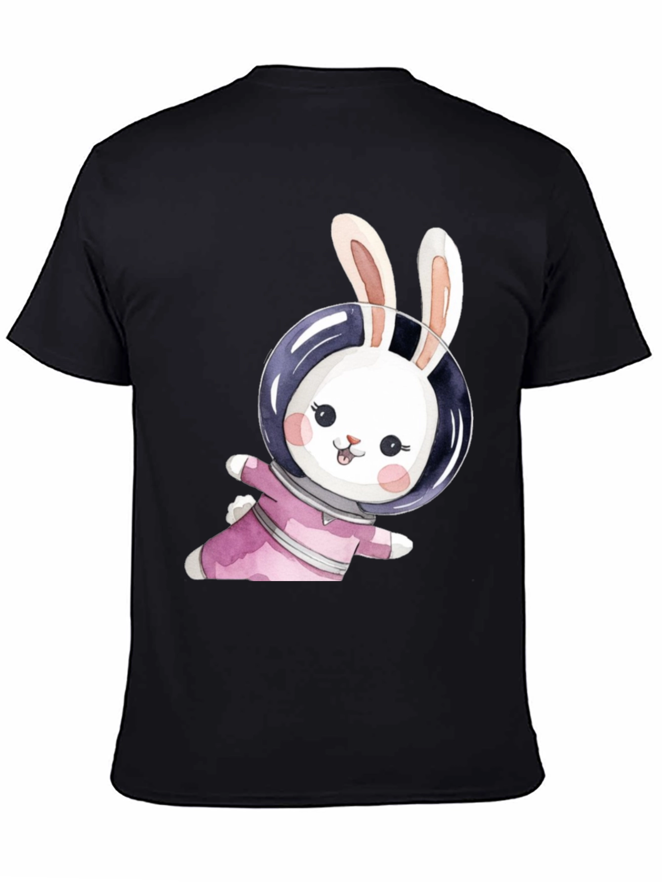 Black Cute Bunny Astronaut Black T-Shirt view 4