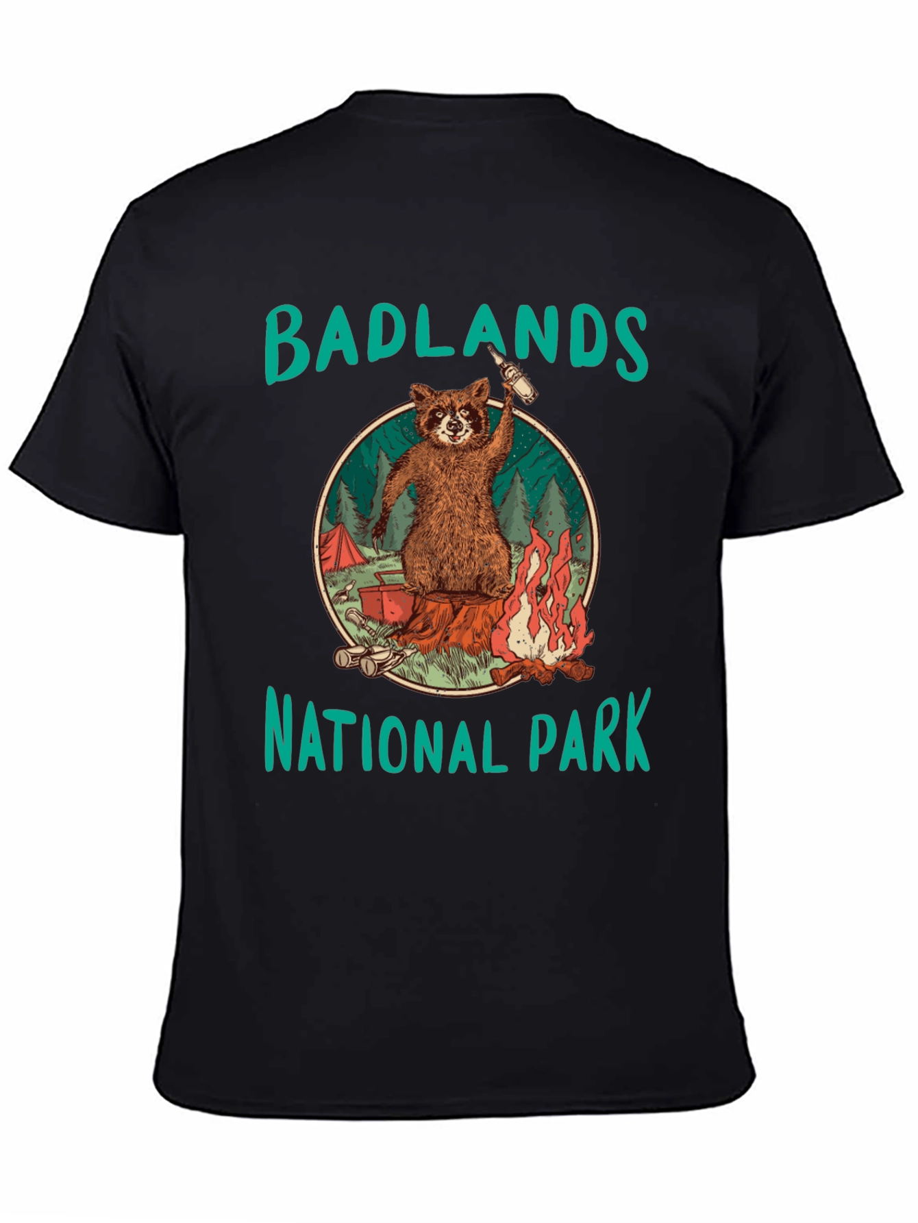 Black Badlands National Park Raccoon Camping Black T-Shirt view 4