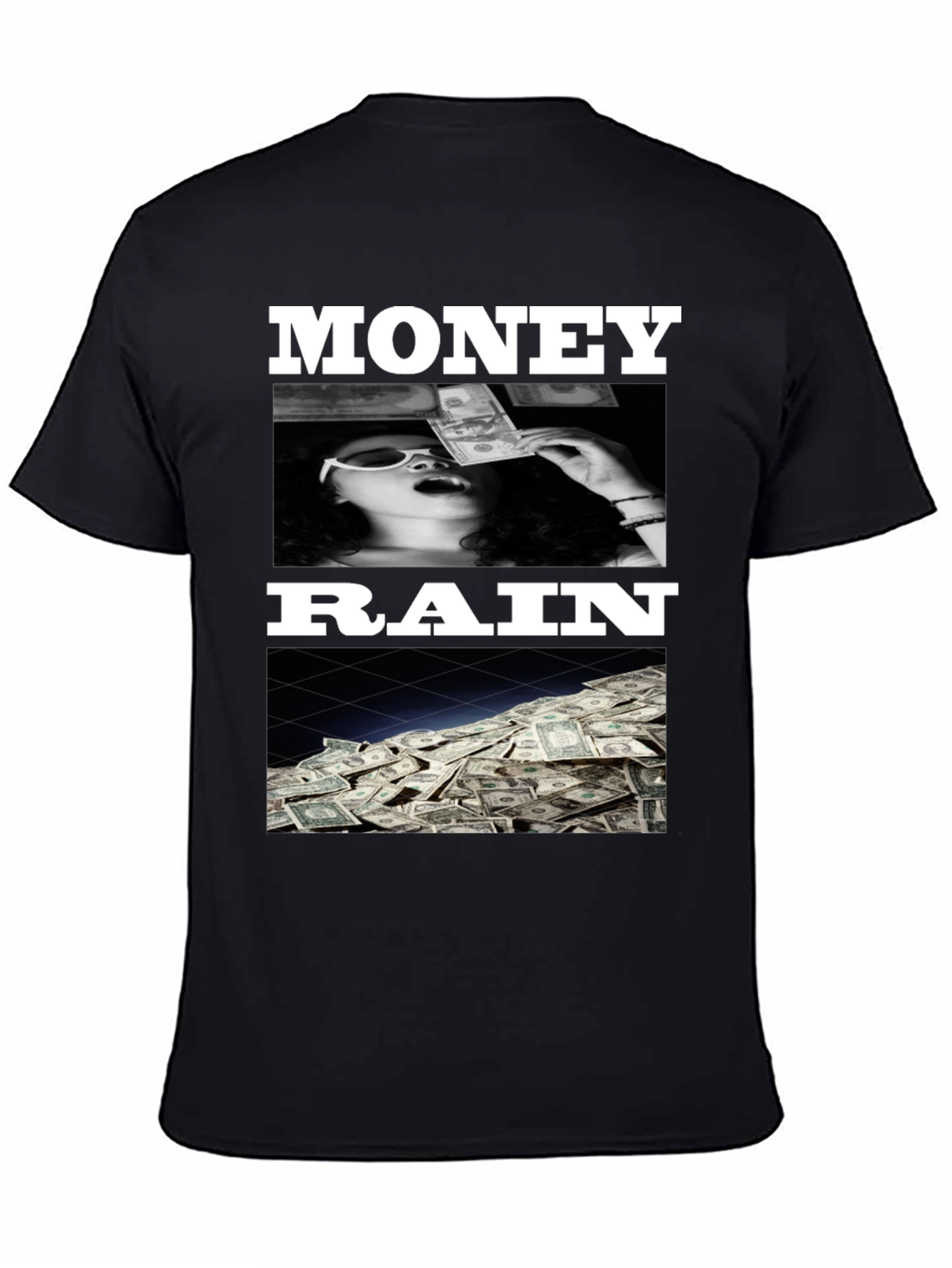 Black Money Rain Graphic Tee - Trendy Black T-Shirt view 4