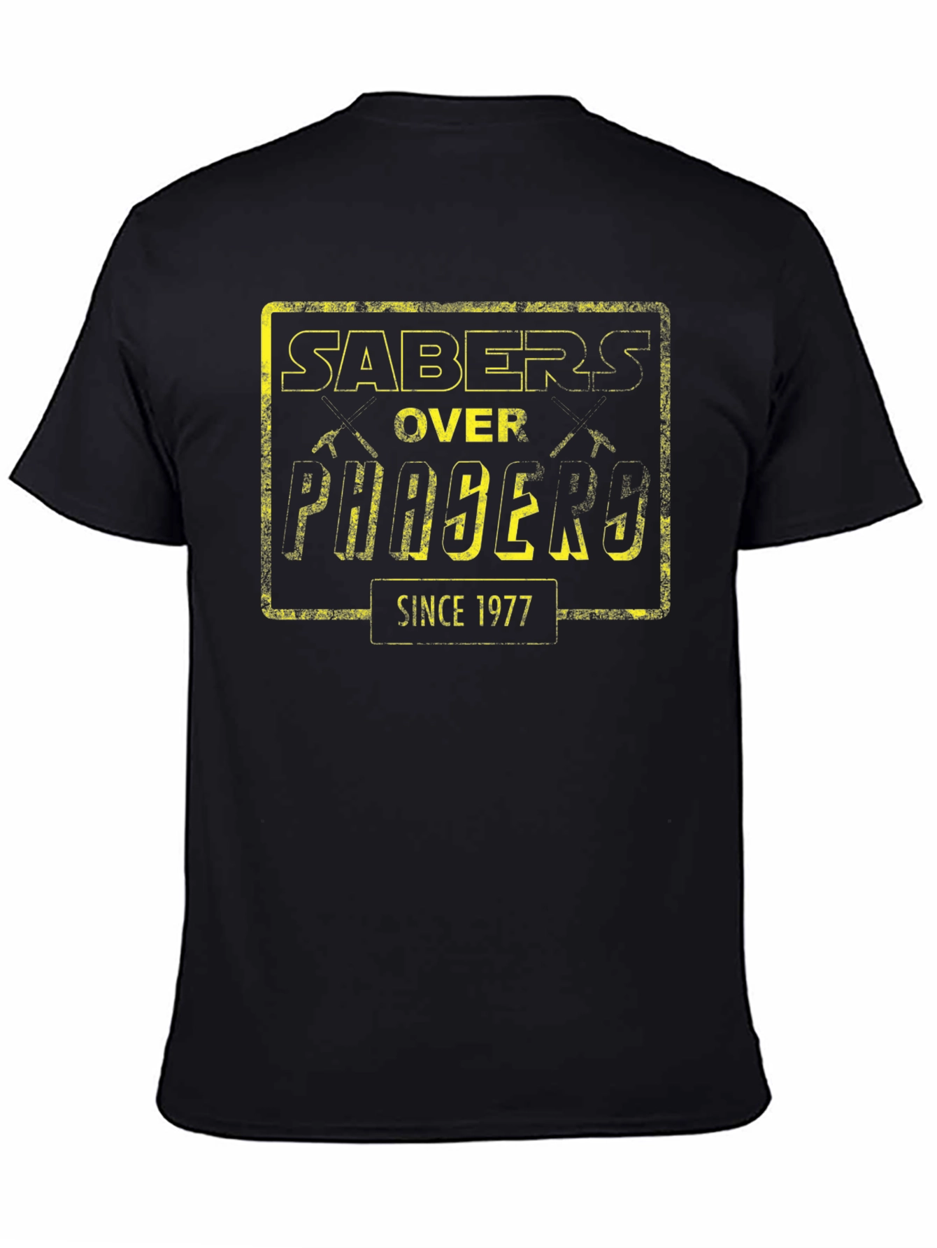 Black Sabers Over Phasers Since 1977 Black T-Shirt view 4