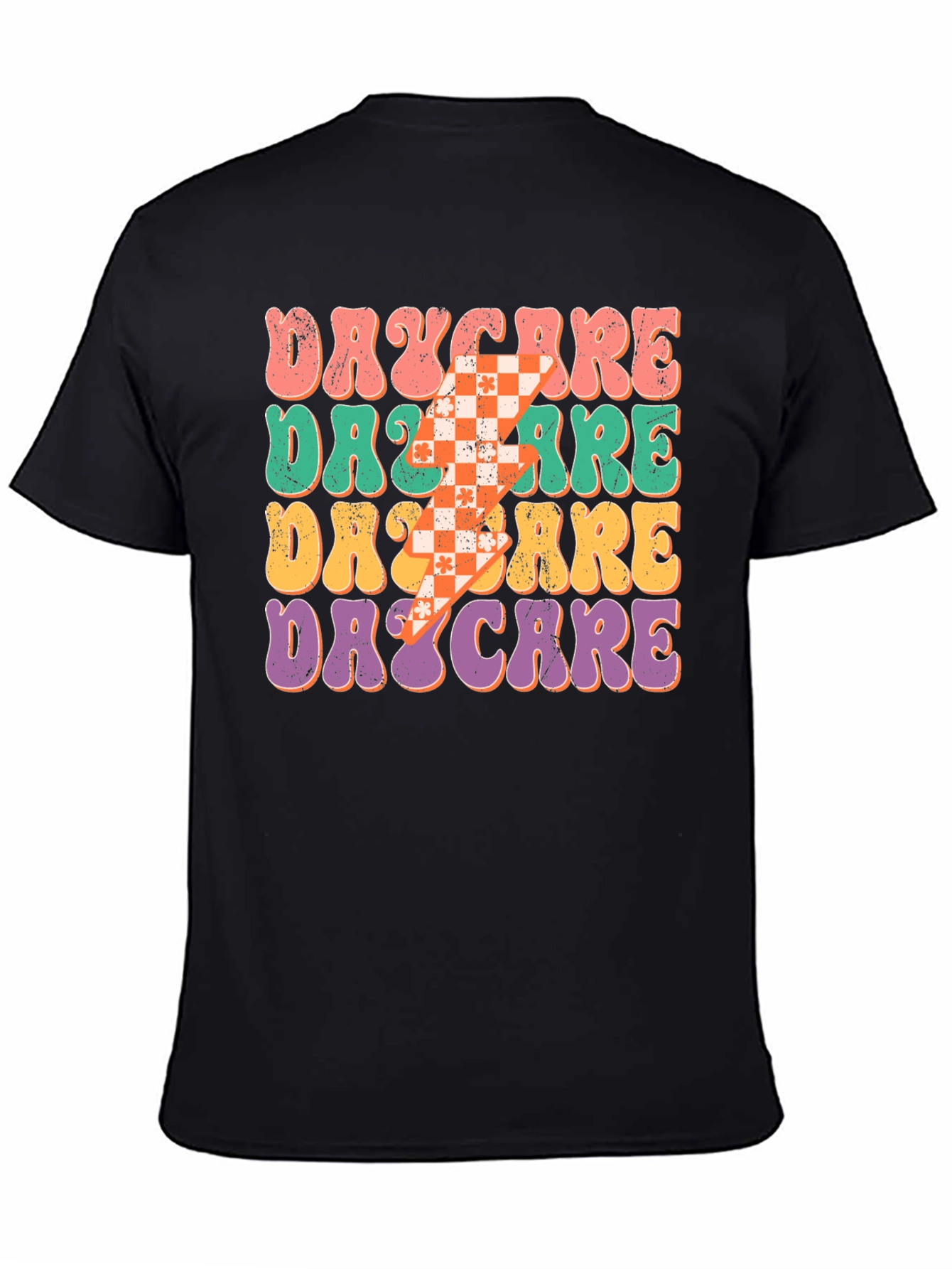 Black Retro Daycare Teacher T-Shirt view 4