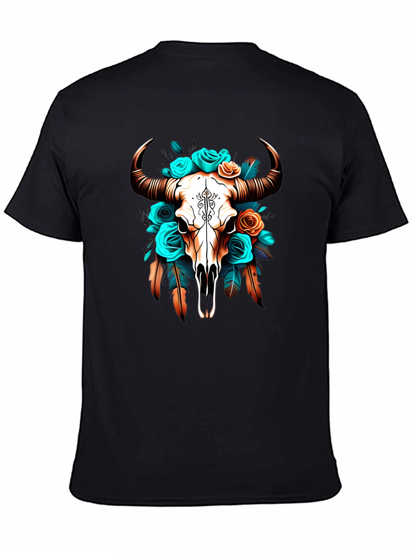 Black Floral Bull Skull Graphic Tee - Western Style view 4