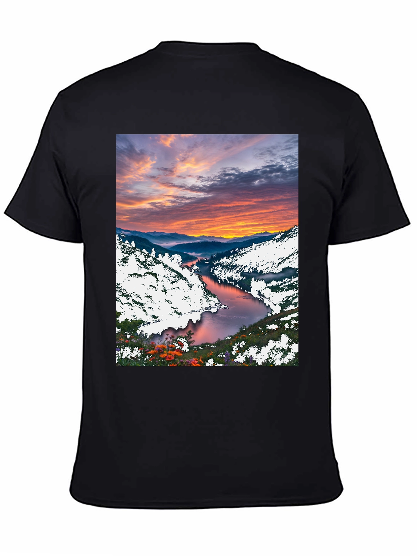 Black Scenic River Sunset T-Shirt view 4